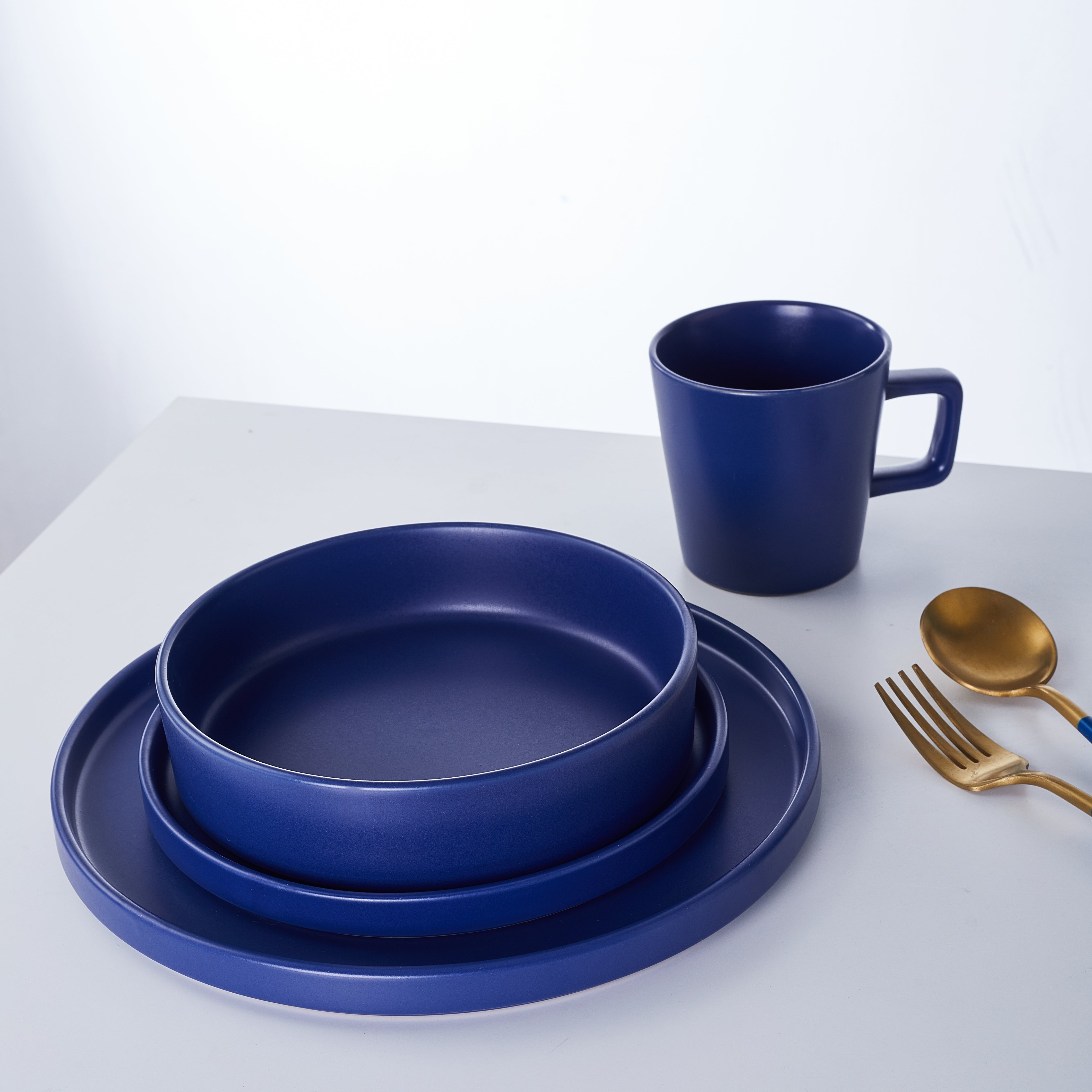 mercvo mercvoware Dinnerware mercvo - Blue: Premium Ceramic mercvo with Gold Accents, Stackable Design, Ideal for Daily & Formal Dining