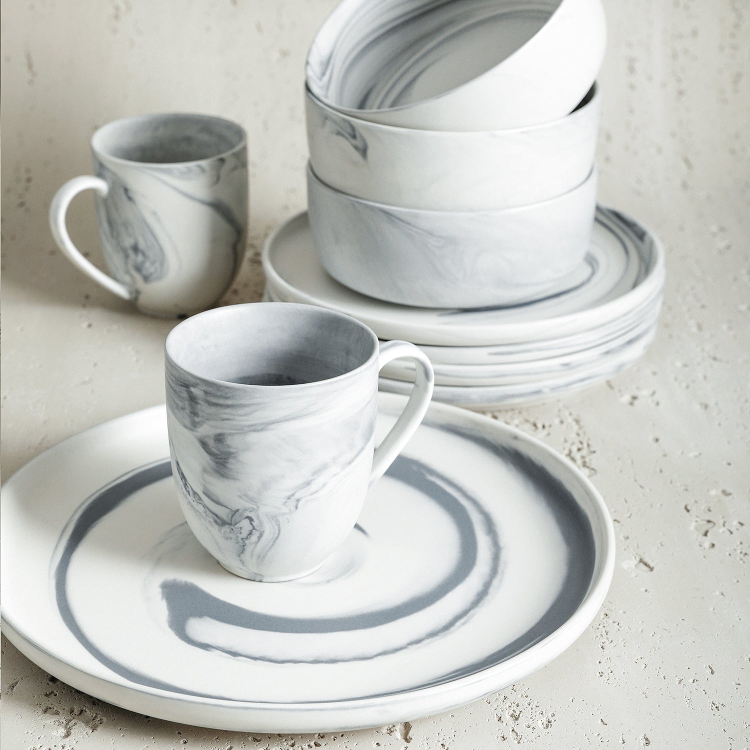 mercvo Porcelain Dinnerware mercvo - Gray: High - Quality, Artisanal Design for Everyday and Special Occasions, mercvoilable in Service for 4 or 8