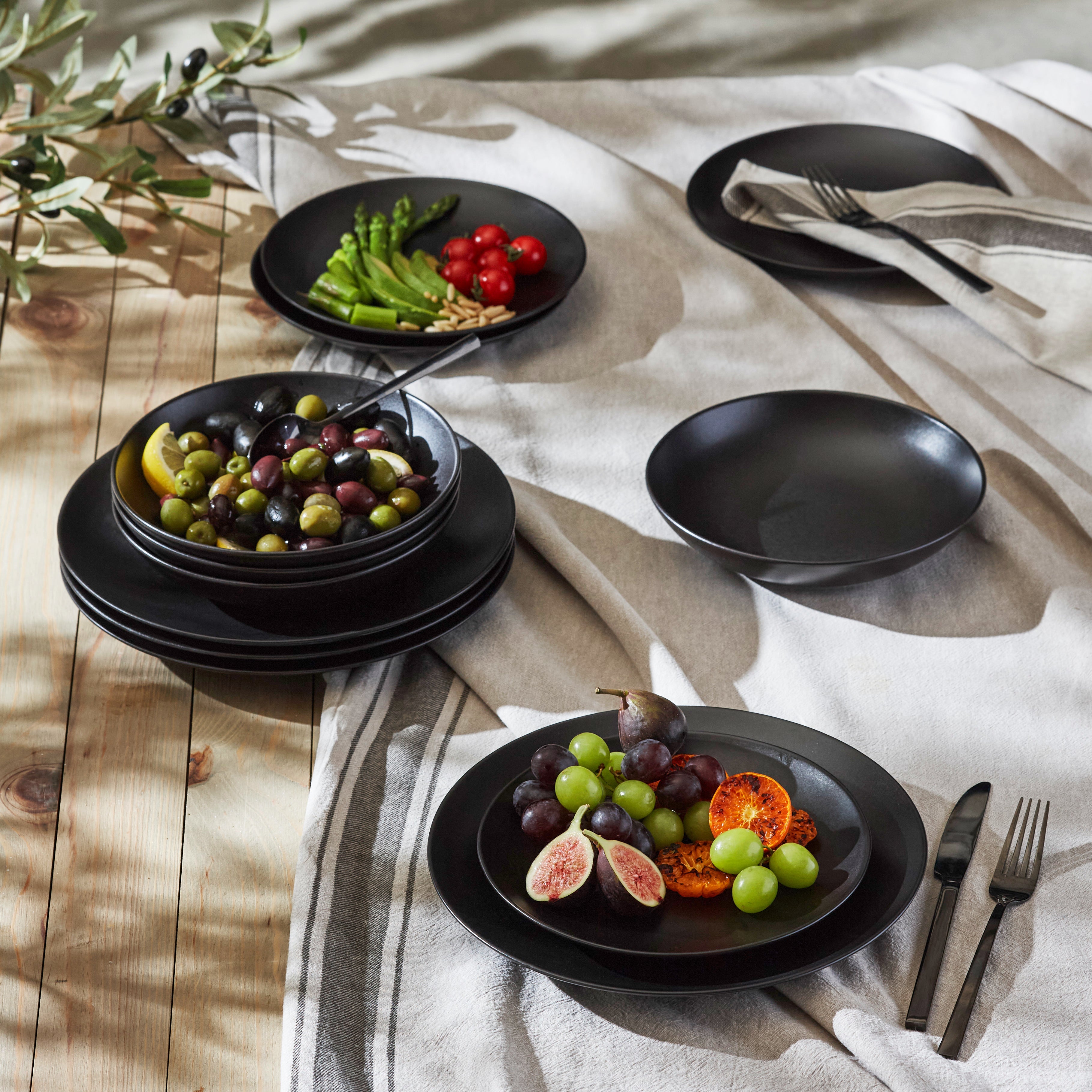 mercvo mercvoware Dinnerware mercvo in Black Matte, Crafted in Portugal - Ideal for 4 or 8 People, Modern Design & Durable