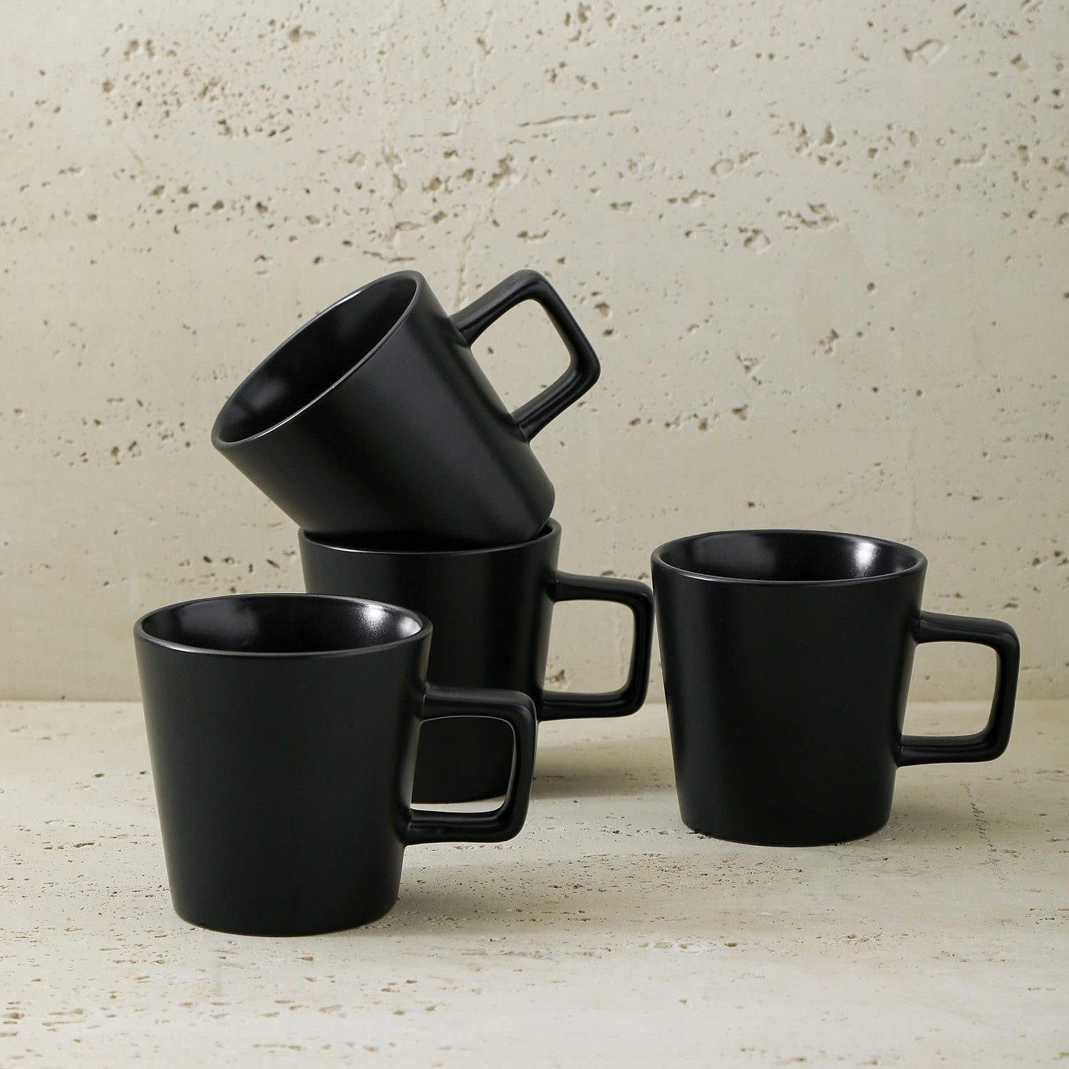mercvo mercvoware Mug - Black mercvo of 4: 12 oz Ceramic Mugs with Modern Square Handles, Stackable & Dishwasher Safe