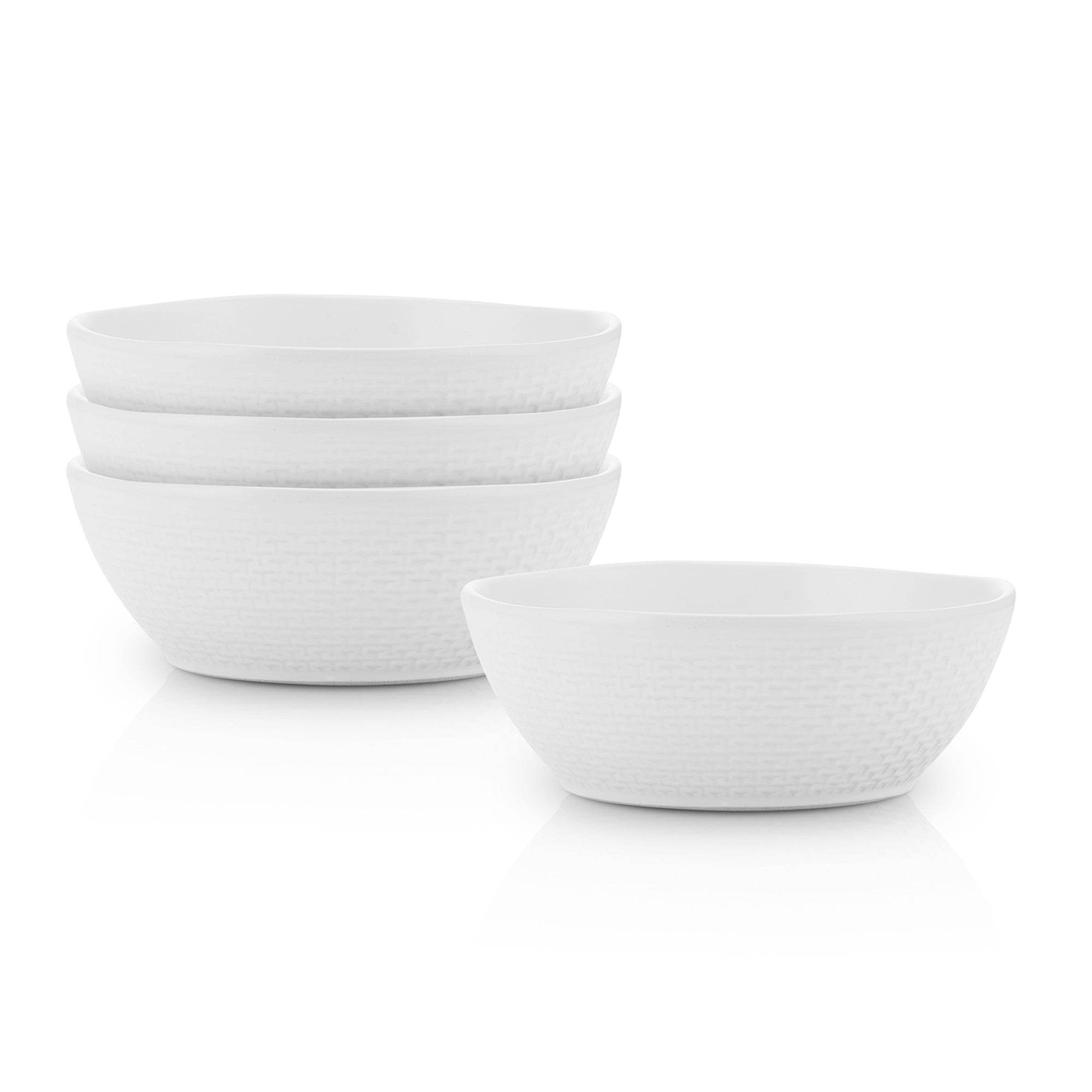 mercvo mercvoware Bowl - White mercvo of 4 | Ceramic Serving Bowls with Textured Design | Stackable, Versatile & Durable