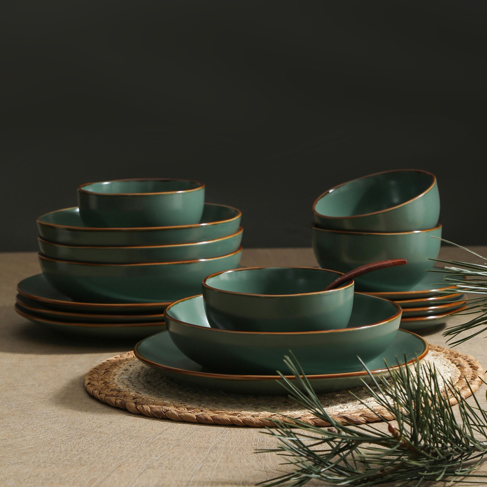 mercvo mercvoware Dinnerware mercvo in Green - Service for 4 or 8, Ideal for Everyday Dining with Rustic - Chic Style
