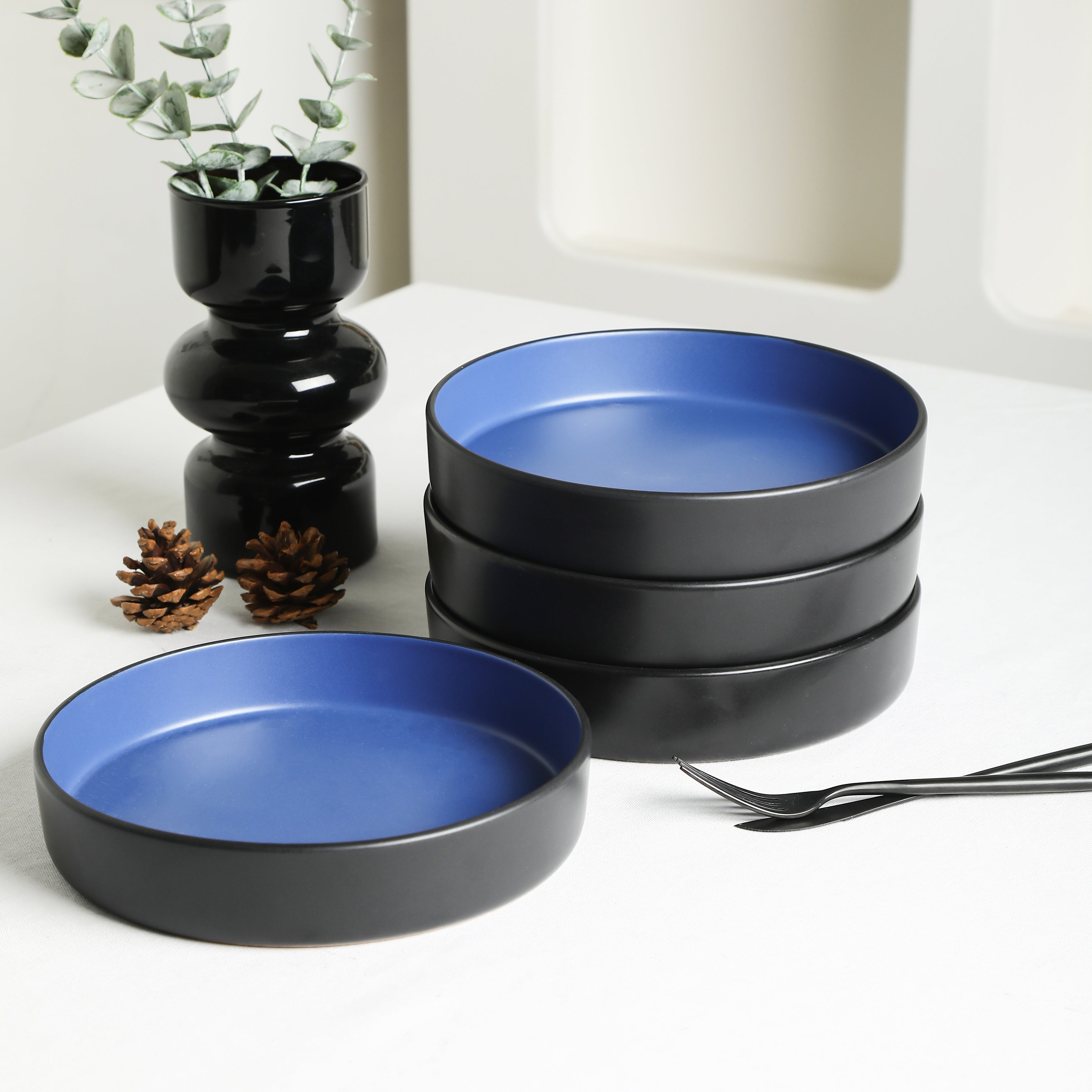 mercvo mercvoware Dinnerware mercvo with Pasta Bowls - Blue And Black: A Modern & Durable Ceramic mercvo for Daily and Special Dining