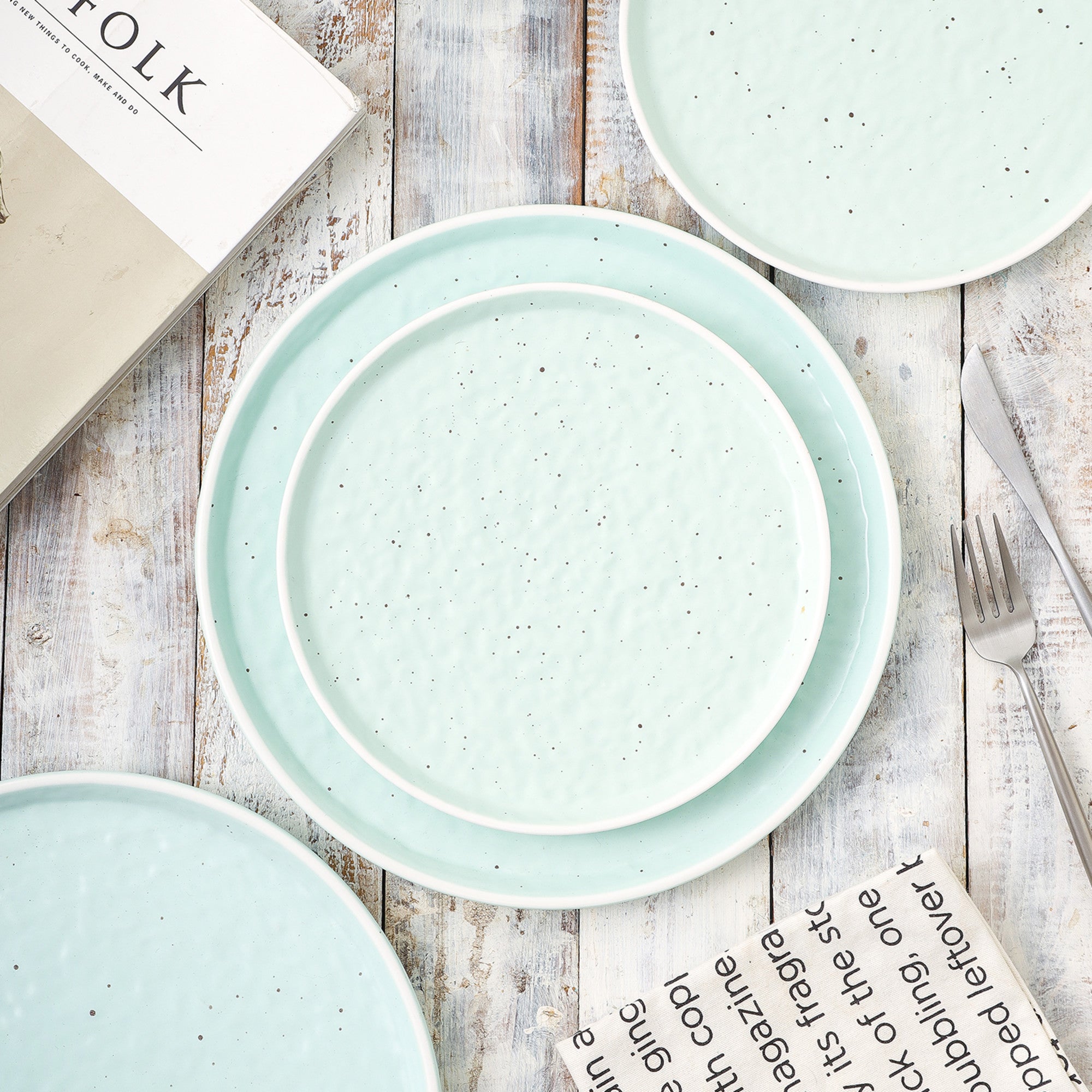mercvo mercvoware Dinner Plate - Mint mercvo of 4 Ceramic Plates with Mint Green Color, Speckles, and Textured Surface for Home Dining