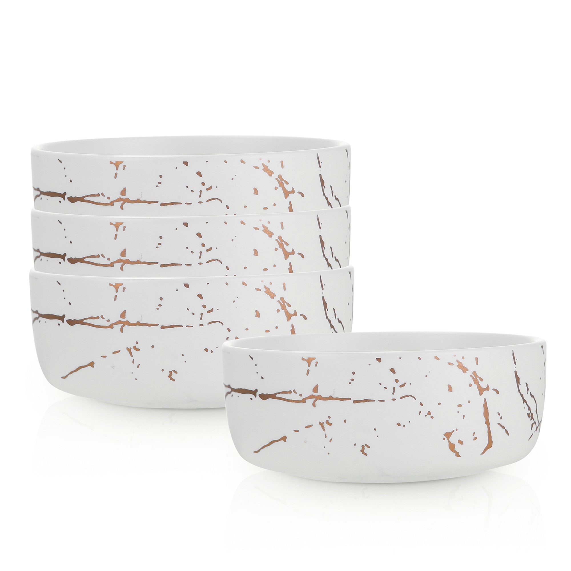 mercvo Lain mercvo Porcelain Bowl - White mercvo of 4: Decorative & Functional Nesting Bowls with Gold Patterns