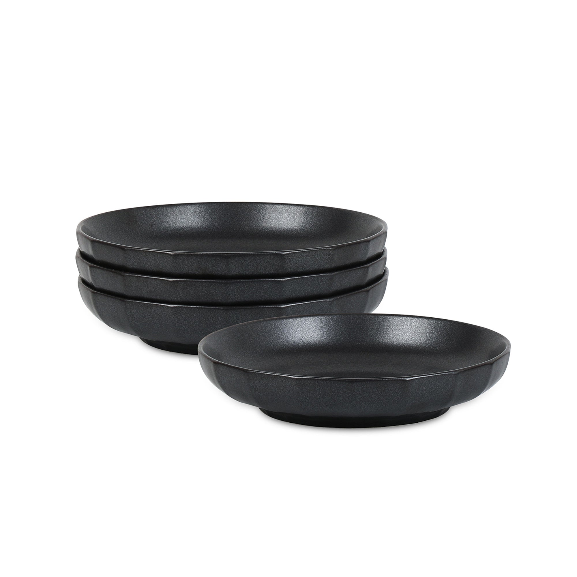 mercvo mercvoware Black Pasta Bowl mercvo of 5 - Ceramic Dinner Plates with Faceted Rim, Ideal for Dining and Storage