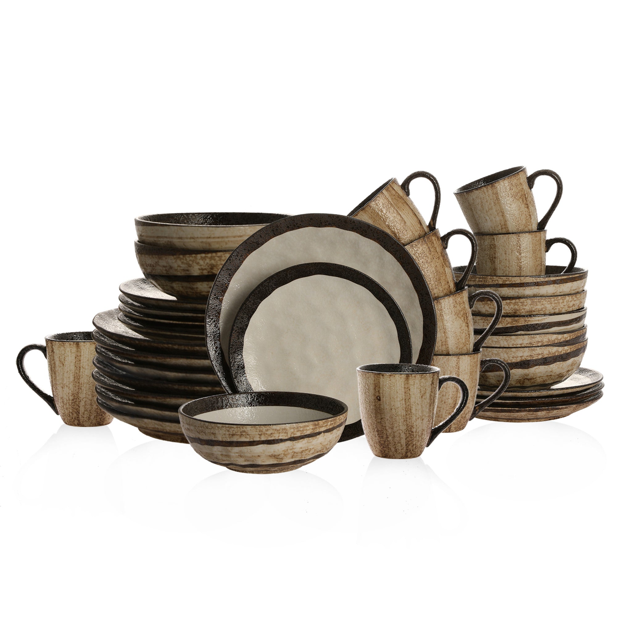 mercvo Lain mercvo Beige Ceramic/mercvoware Dinnerware mercvo - 4 or 8 Service, Rustic Design for Daily & Hosting