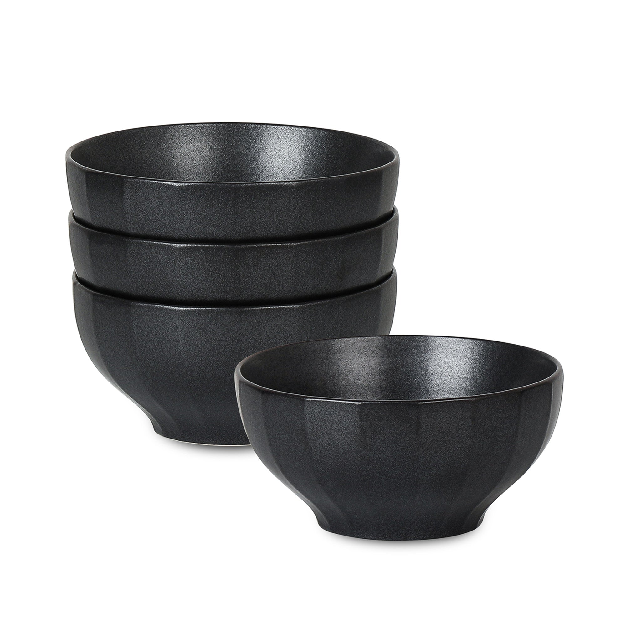 mercvo mercvoware Bowl - Black: 4 - Piece mercvo of Small - to - Medium Matte Black Ceramic Dining Bowls with Stackable Design and Fluted Exterior