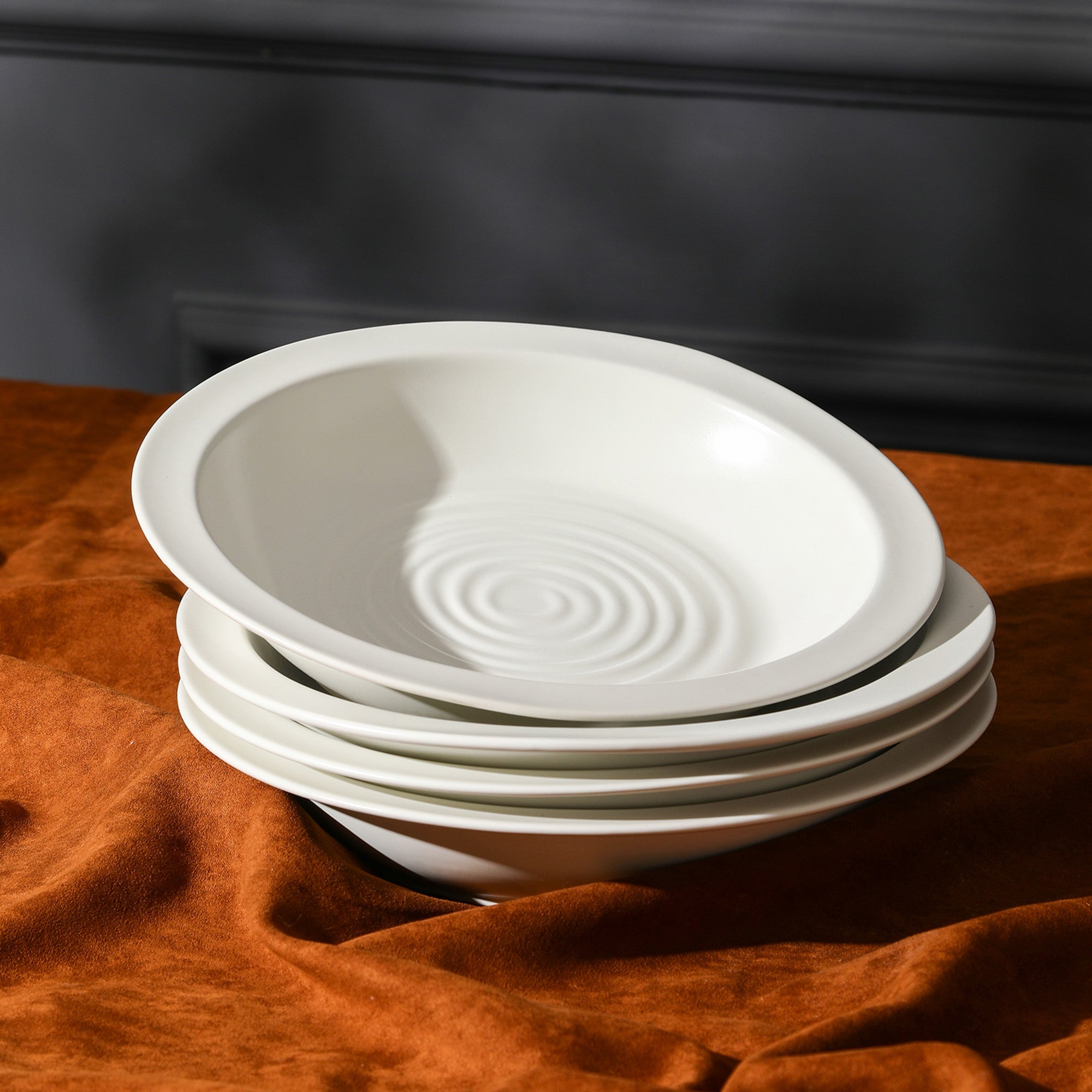 mercvo mercvoware Pasta Bowl - White mercvo | Ceramic/Porcelain Dinnerware with Stackable Design & Ripple Pattern for Daily Use & Special Occasions