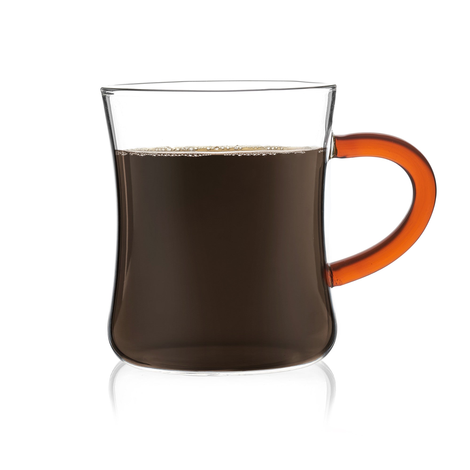 mercvo of 4 Glass Mug with Orange Handle: Curved Espresso Glass mercvos - High - Quality, Heat - Resistant, Modern Design for Hot & Cold Beverages