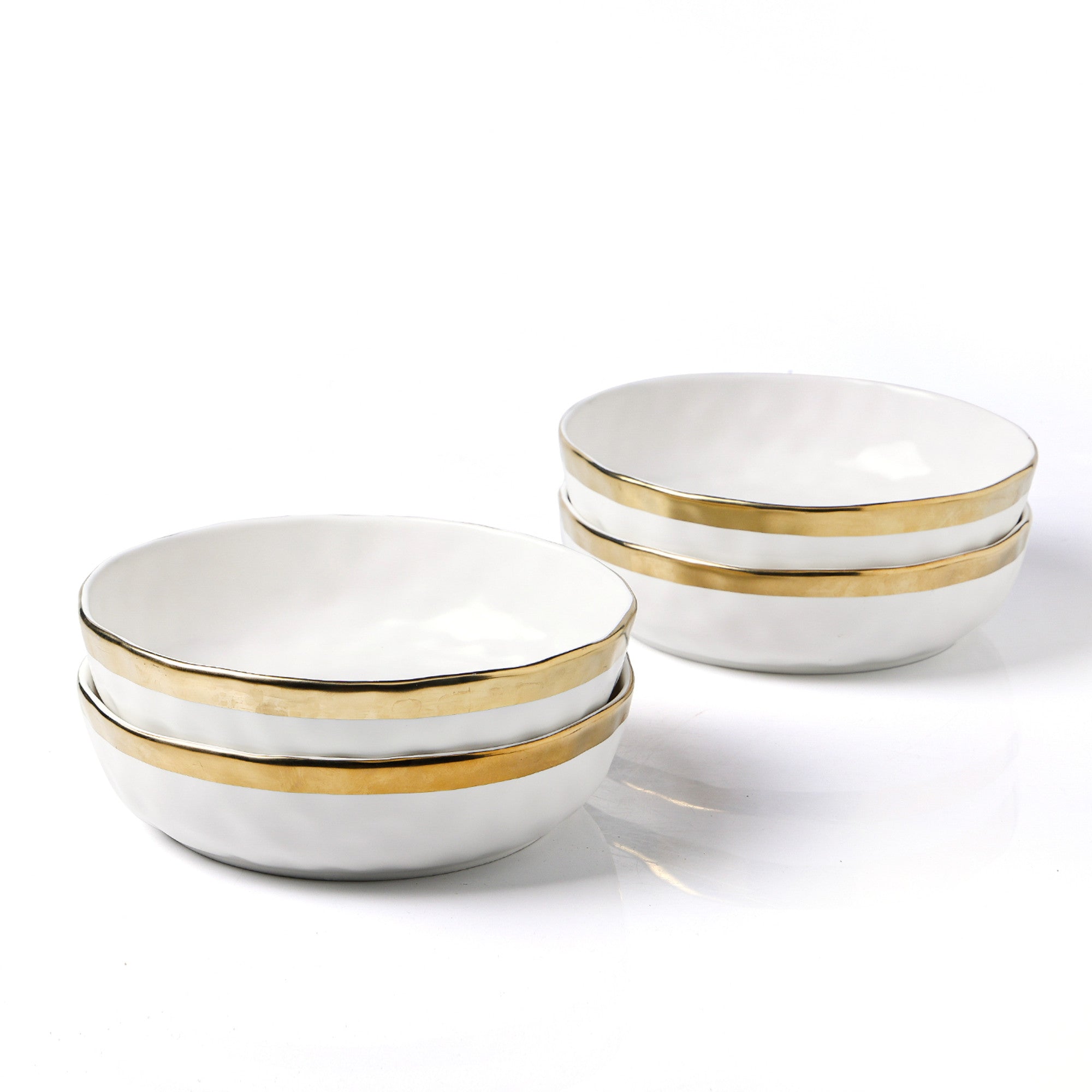 mercvo Porcelain Pasta Bowl - White: 4 - Piece mercvo with Gold Trim, Stackable, Ideal for Various Dishes and Occasions