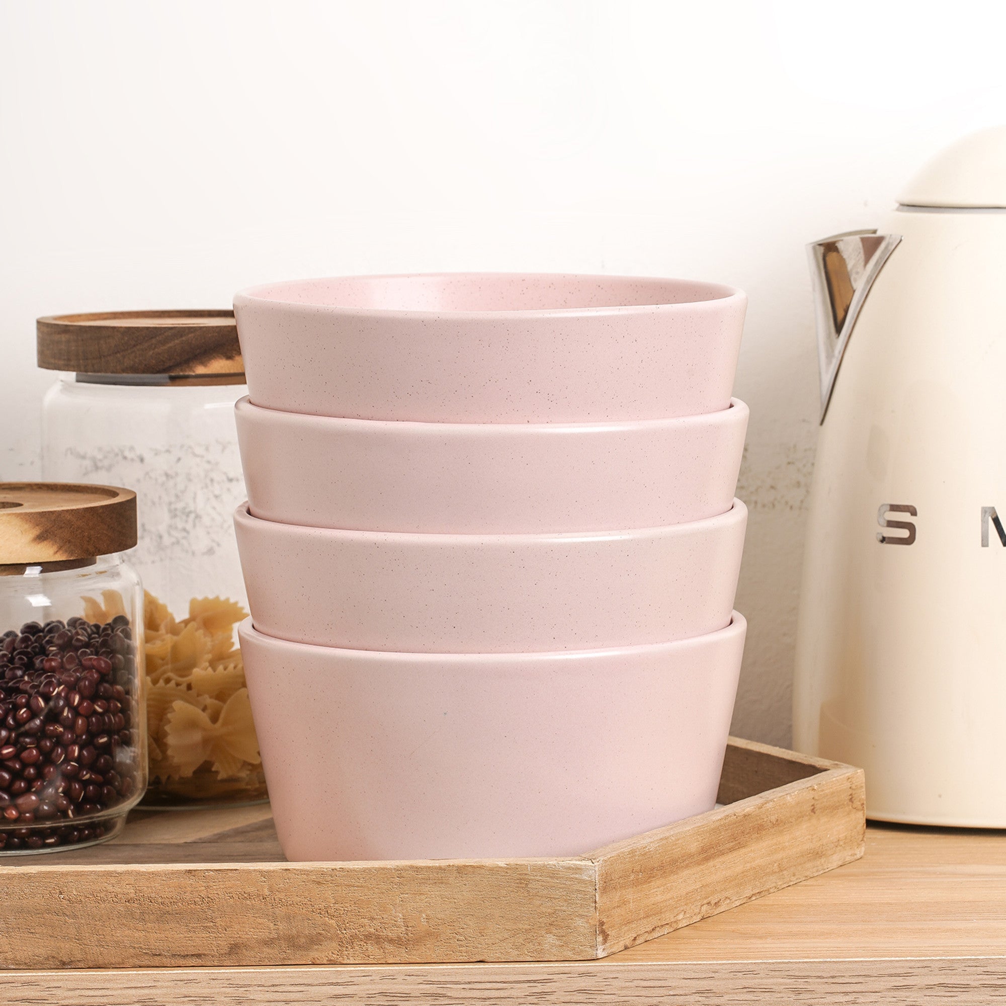 mercvo mercvoware Bowl - Pink mercvo of 4, Small to Medium Sized, Stackable, Dishwasher & Microwave Safe for Dining & Storage