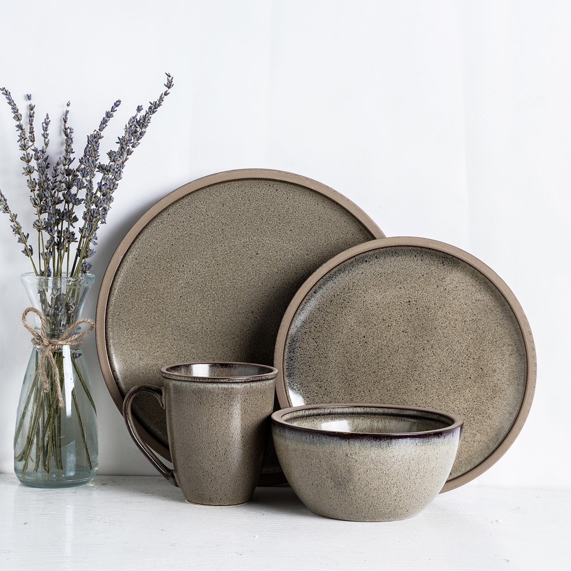 mercvo mercvoware Dinnerware mercvo in Green and Beige - Service for 4 or 8, Rustic Design for Everyday Dining