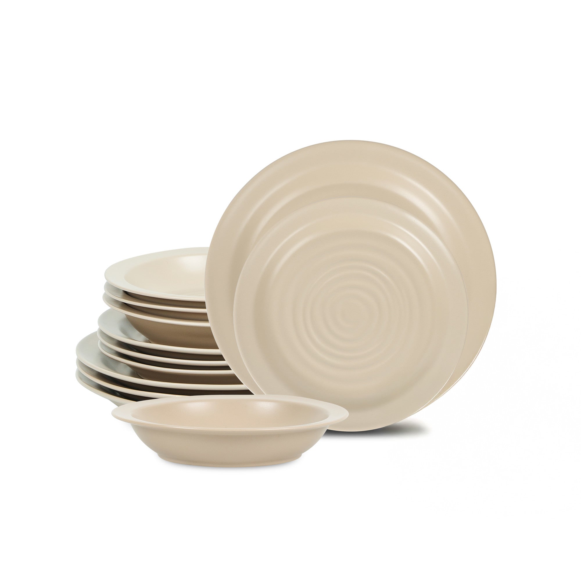 mercvo mercvoware Dinnerware mercvo - Beige: High - Quality, Versatile mercvo for 4 or 8 with Ripple Pattern and Matte Finish
