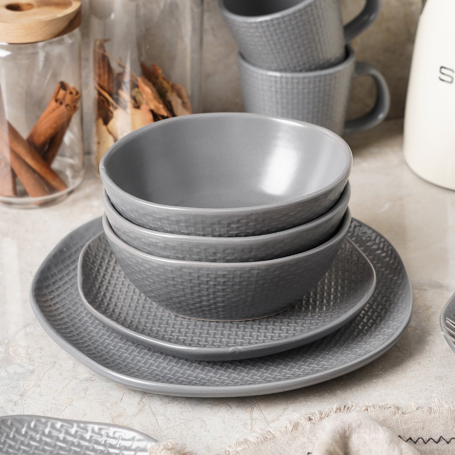 mercvo mercvoware Dinnerware mercvo in Gray - Stackable, Microwave & Dishwasher Safe, Service for 4 or 8