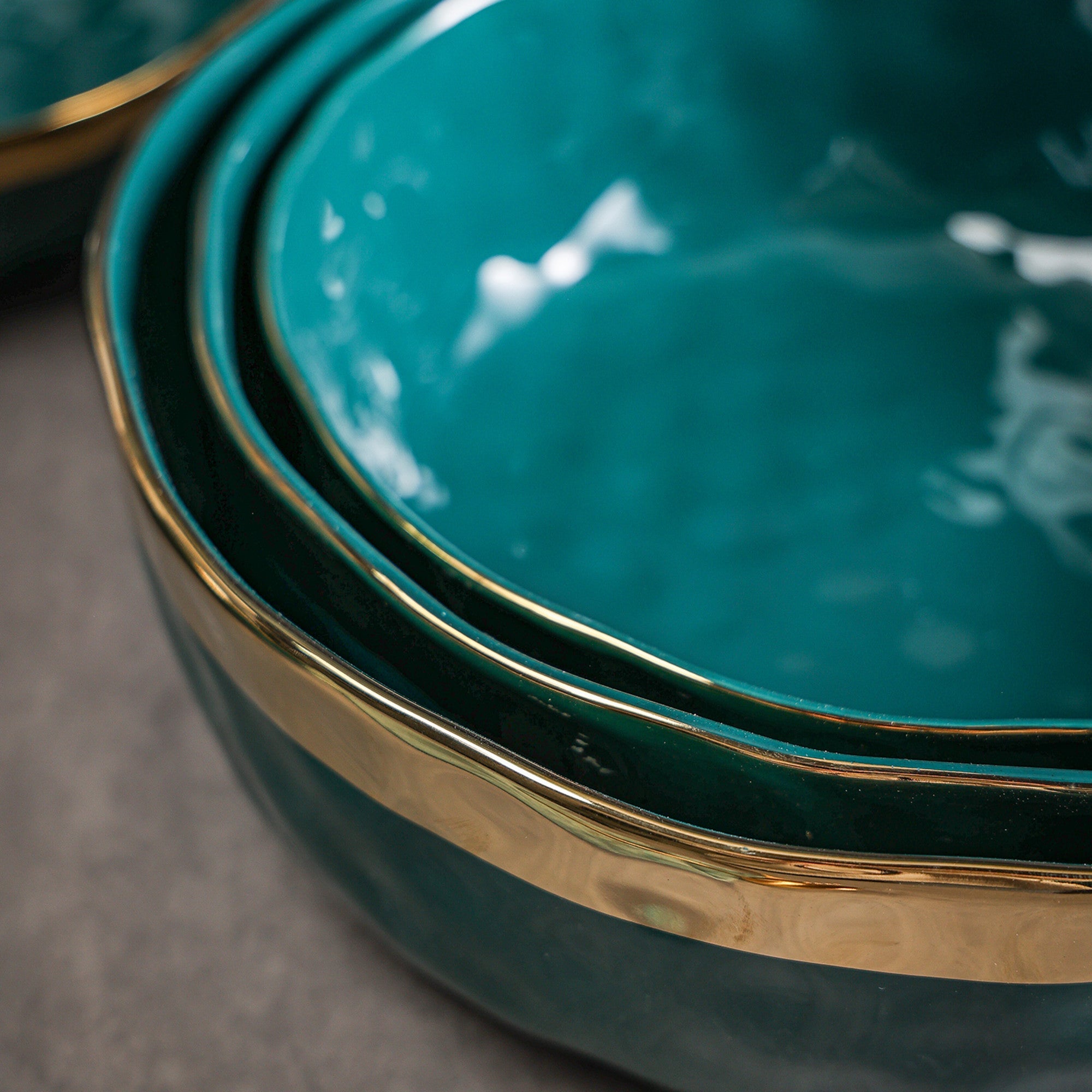 mercvo Porcelain Service Bowl mercvo - Green #2: High - Quality Ceramic Nesting Bowls with Gold Trim for Dining & Decor