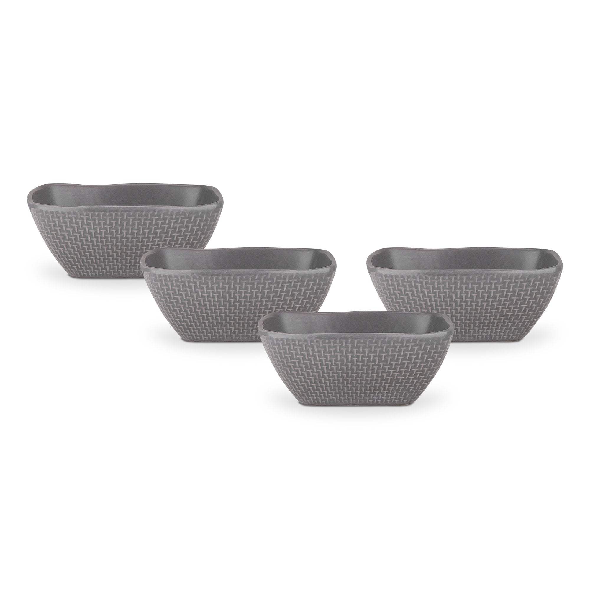 mercvo mercvoware Bowl - Gray: 4 - Piece mercvo of Square/Rectangular Ceramic Serving Bowls with Woven Texture for Casual Dining
