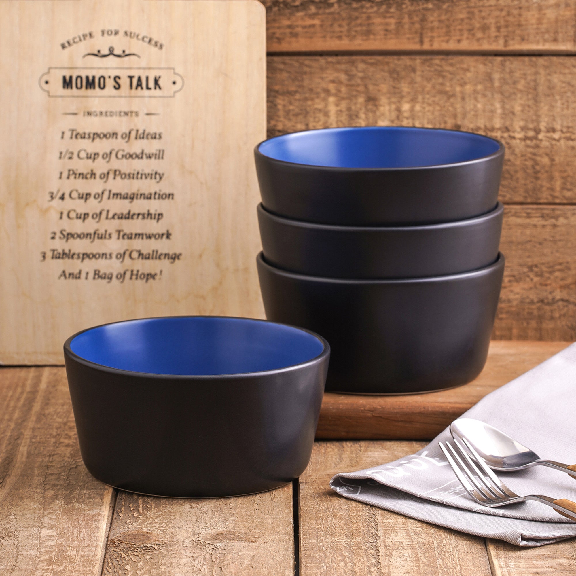 mercvo mercvoware Bowl mercvo - 4 Piece Blue and Black Nesting Bowls for Kitchen and Dining, Perfect for Serving and Storage