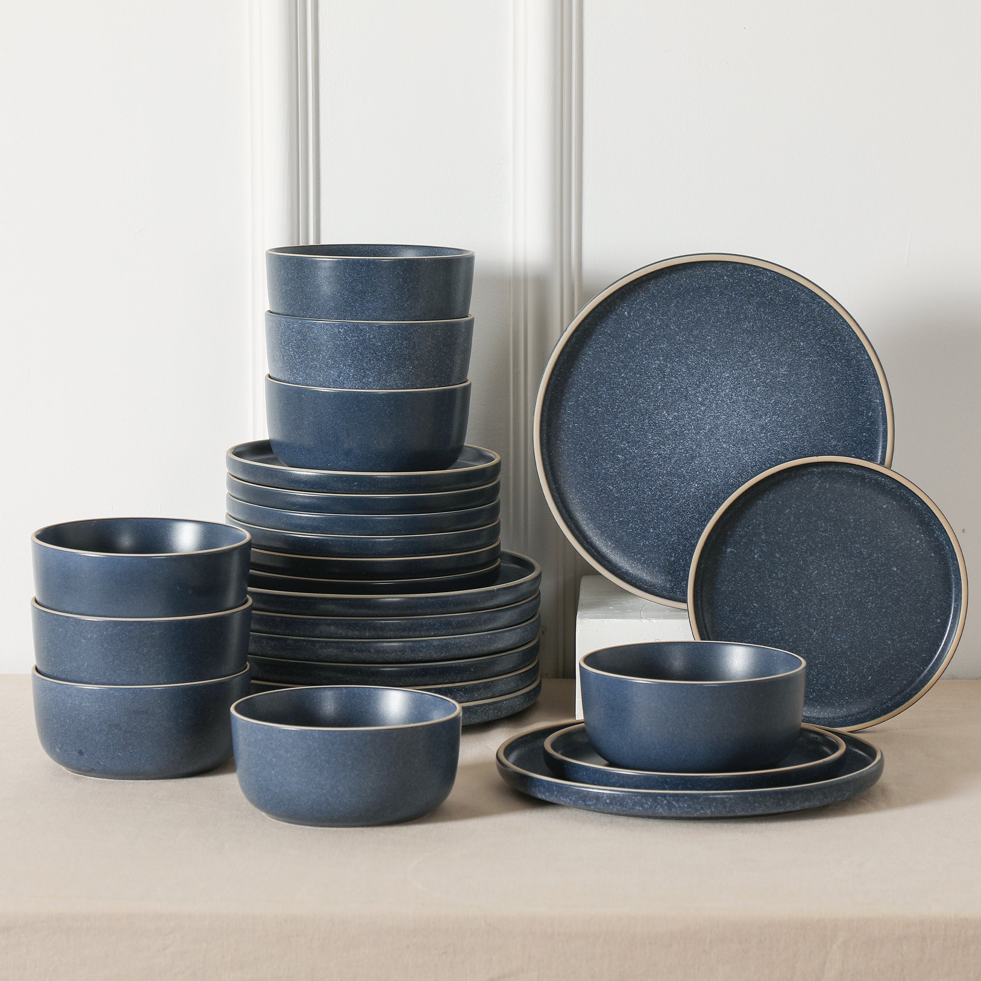 mercvo mercvoware Dinnerware mercvo – Blue: Modern, Durable & Versatile for 4 or 8 People, with Speckled Design and Beige Trim