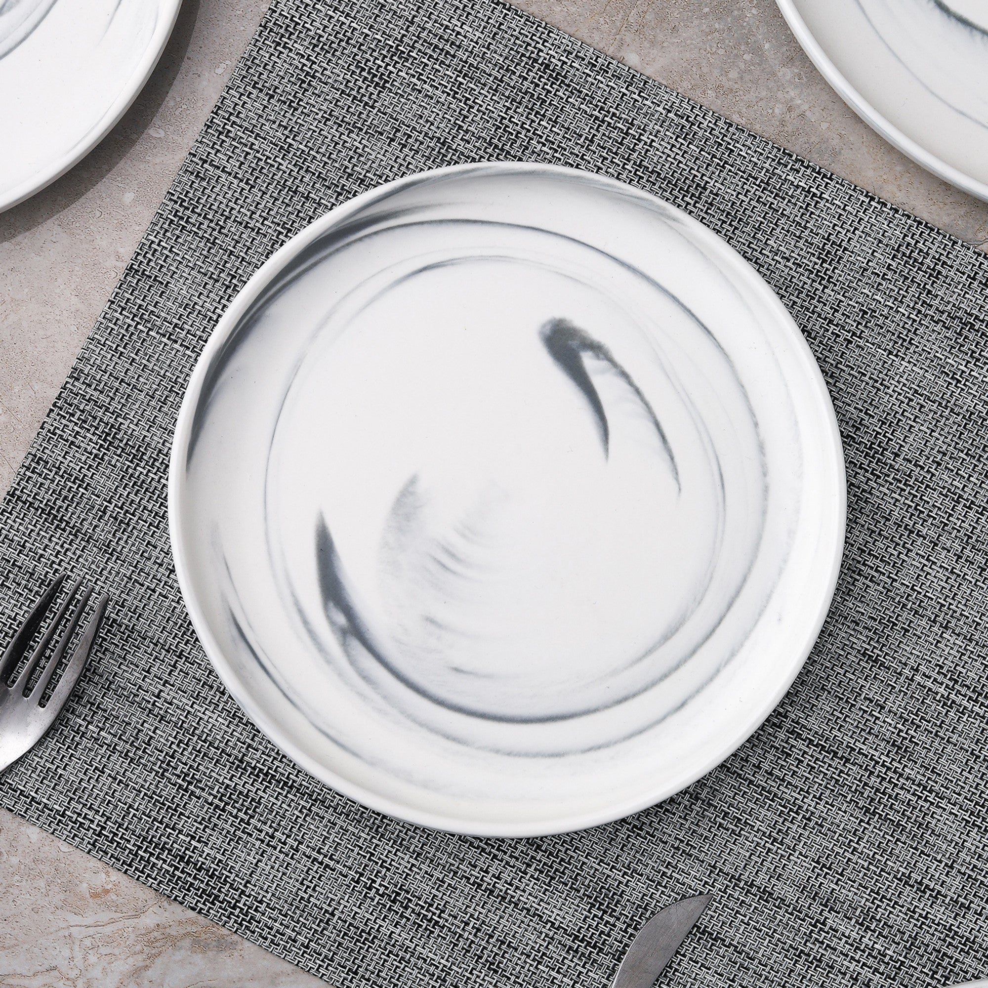 mercvo Lain mercvo Porcelain Salad Plate - Gray: 4 - Piece mercvo with Unique Marbled Design, Ideal for Any Dining Occasion