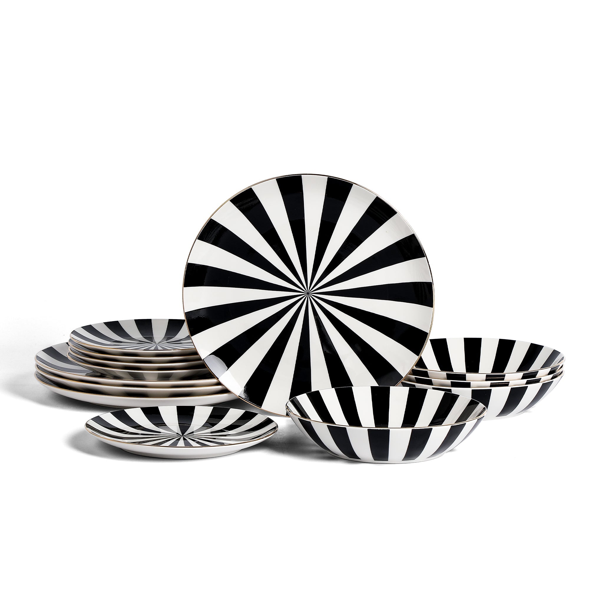 mercvo Siriano Empire Porcelain Dinnerware mercvo - Black, White & Gold, Service for 4 or 8, Ideal for Formal & Everyday Dining
