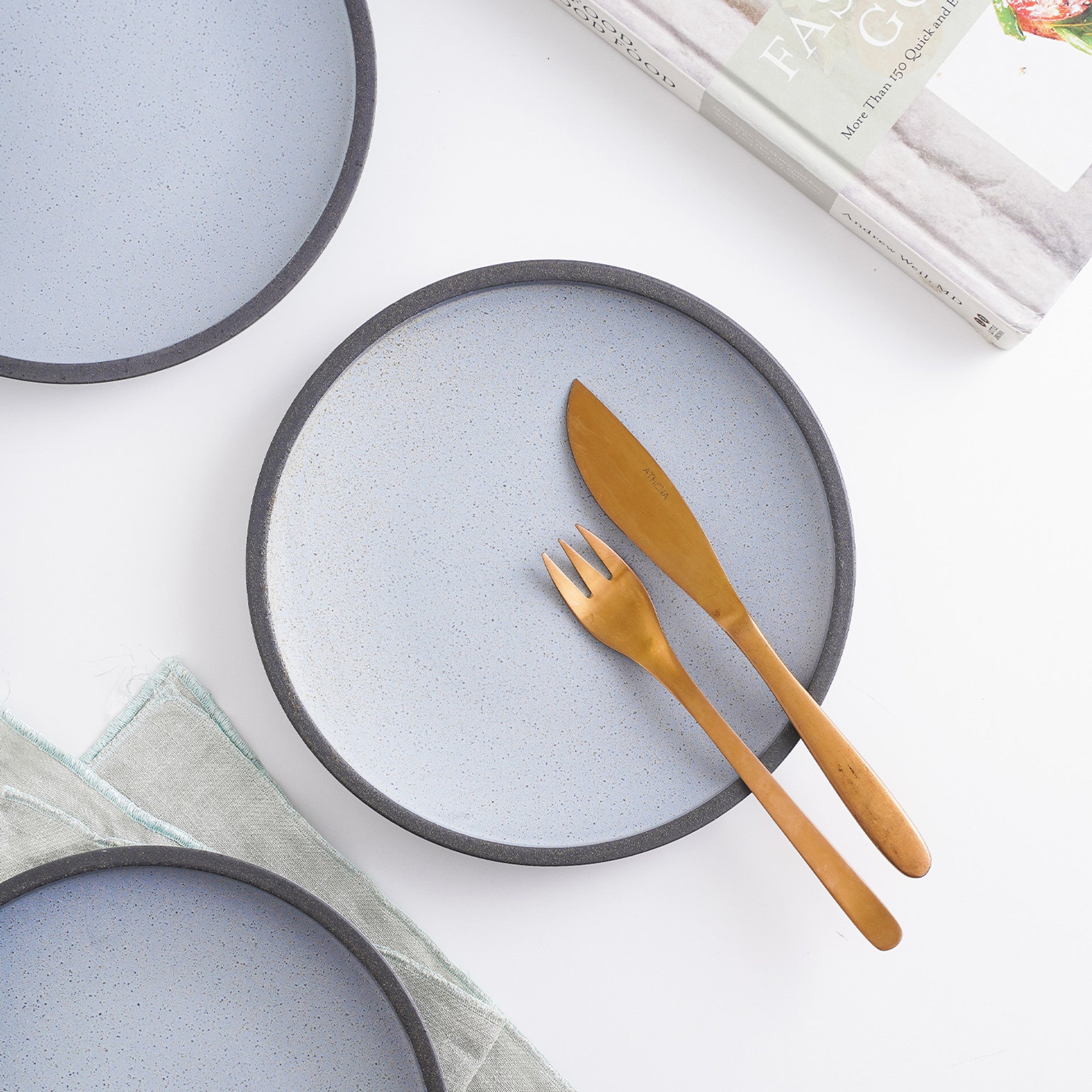 mercvo mercvoware Salad Plate mercvo - Blue And Gray | 4 Piece, Ceramic, Stackable, Microwave & Dishwasher Safe