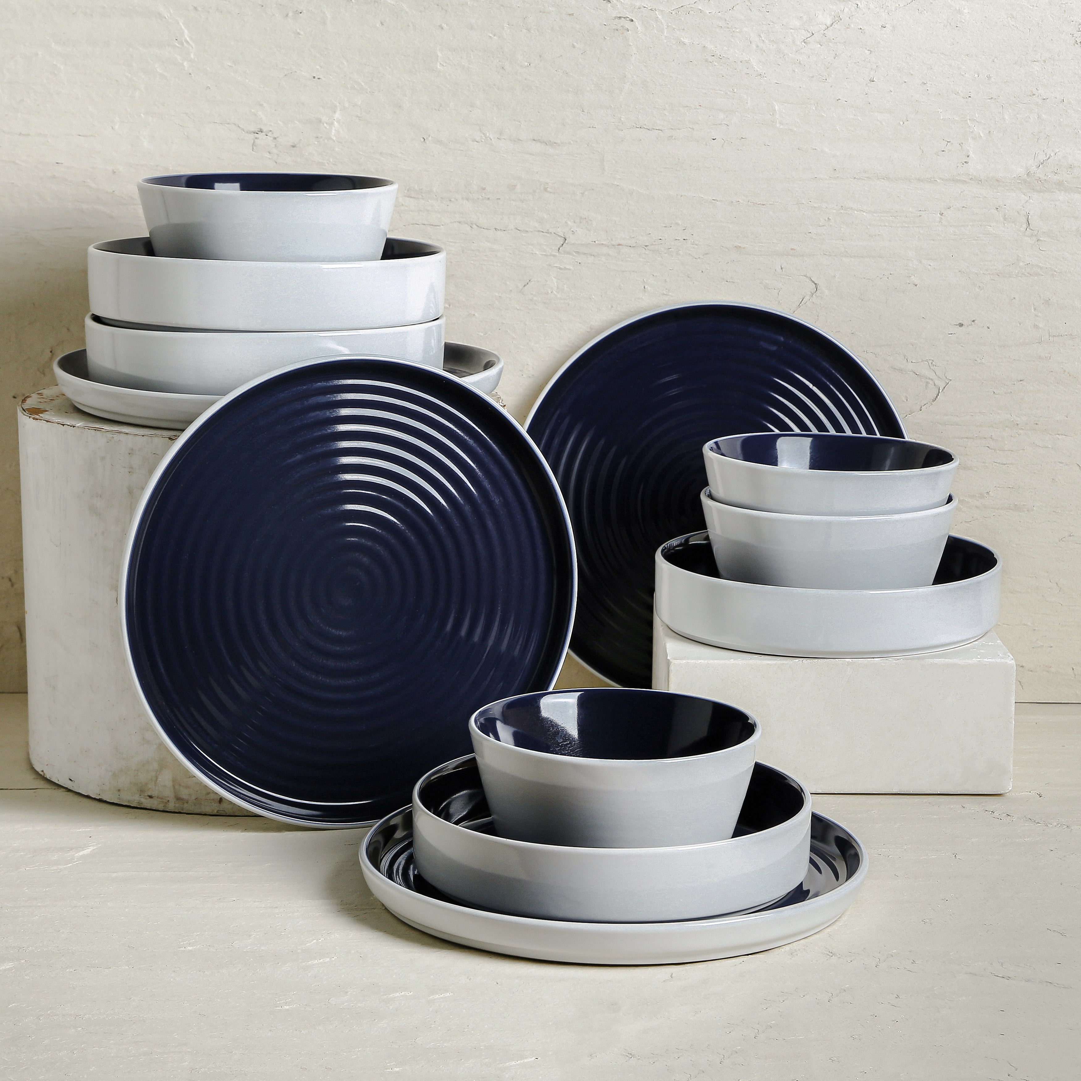 mercvo mercvoware Dinnerware mercvo in Navy And White - High - Quality Ceramic, Multiple Sizes, Service for 4 or 8
