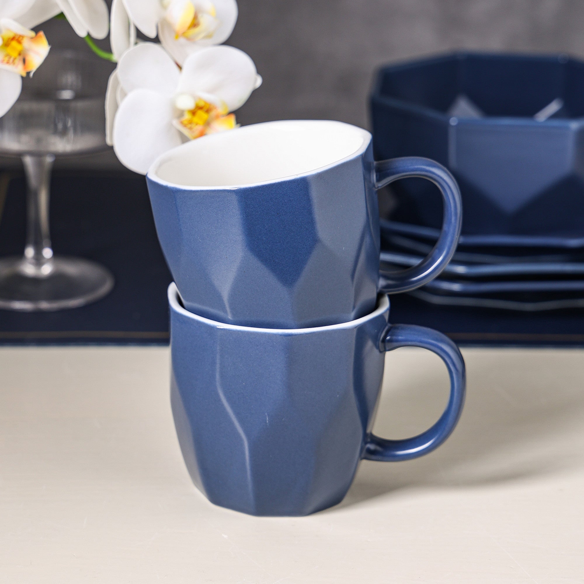 mercvo Porcelain Dinnerware mercvo - Blue | Modern Geometric Design | Service for 4 or 8 | Ideal for Everyday & Formal Dining