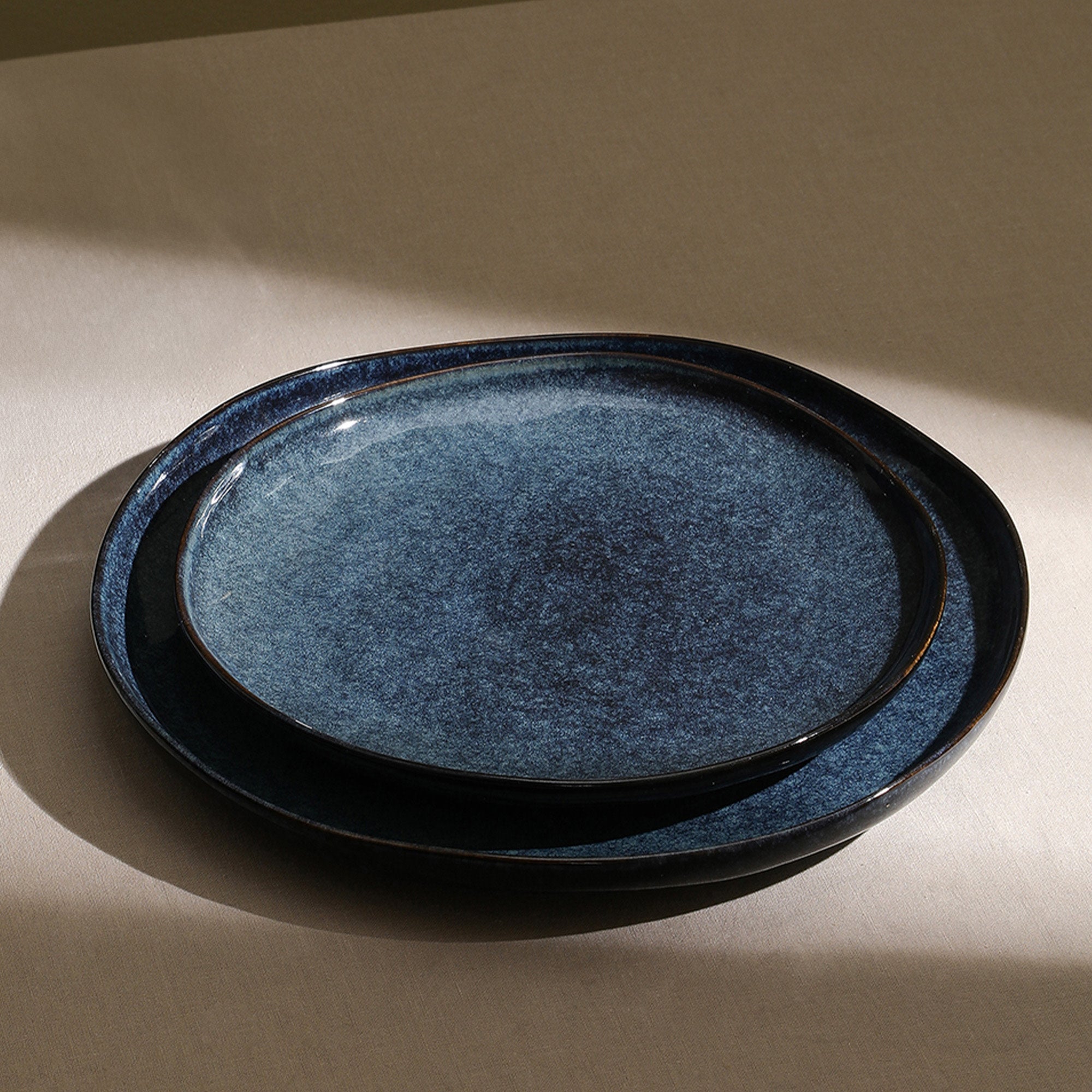mercvo mercvoware Salad Plate - Blue: Nested mercvo of Ceramic Plates with Artisanal Blue Glaze, Ideal for Dining and Decor