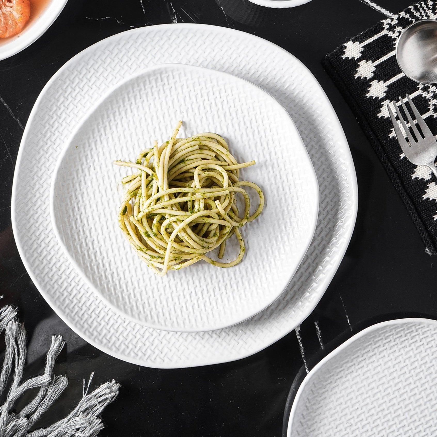 mercvo mercvoware Salad Plate - White: 4 - Piece mercvo with Embossed Woven Pattern, Microwave & Dishwasher Safe