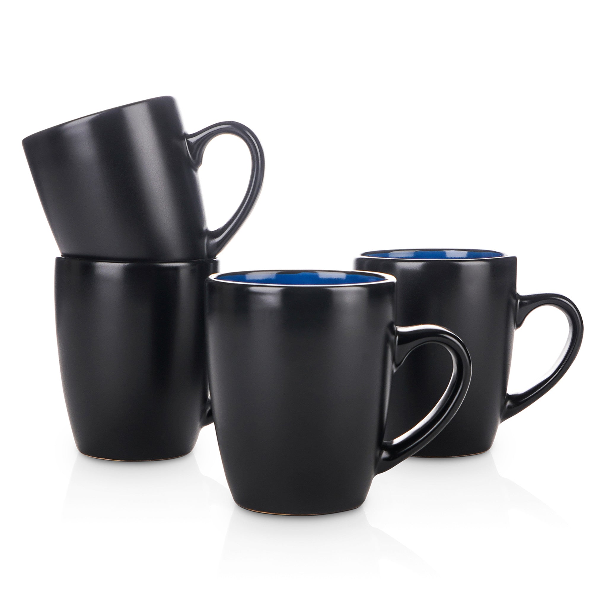mercvo mercvoware Mug mercvo - 4 Piece Blue And Black Ceramic Mugs with Ergonomic Handles, Heat Retention, and Dishwasher - Safe Design