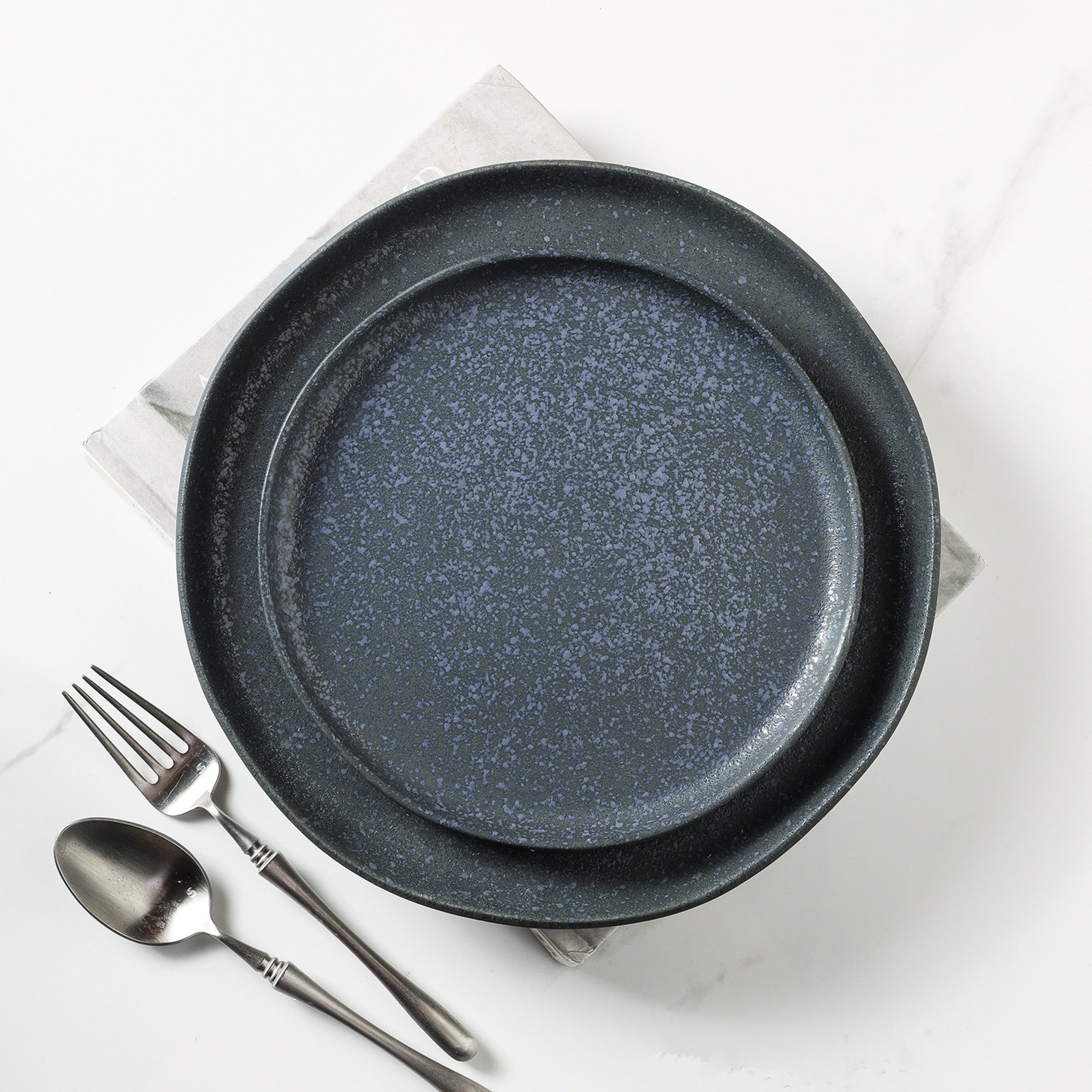 mercvo mercvoware Salad Plate mercvo - Gray And Blue Speckled, 4 Plates, Microwave & Dishwasher Safe for Versatile Dining