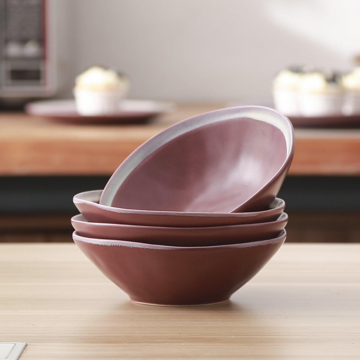 mercvo mercvoware Dinnerware mercvo - Wine: High - Quality Ceramic mercvo in Rich Plum with Cream Rim, Service for 4 or 8