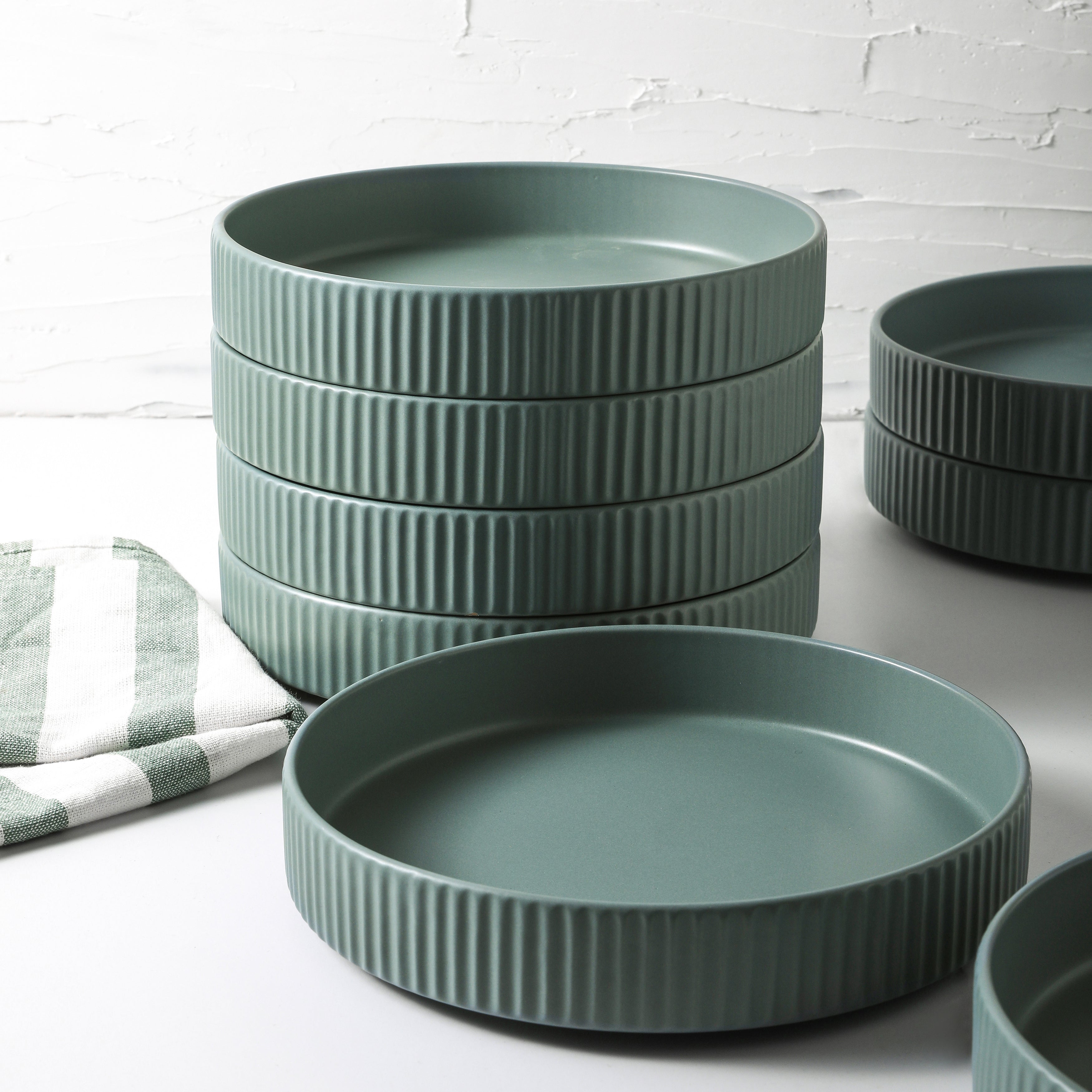mercvo mercvoware Dinnerware mercvo - mercvo by mercvo Siriano: High - Quality Ceramic Dinnerware in Muted Green, mercvoilable for Service of 4 or 8