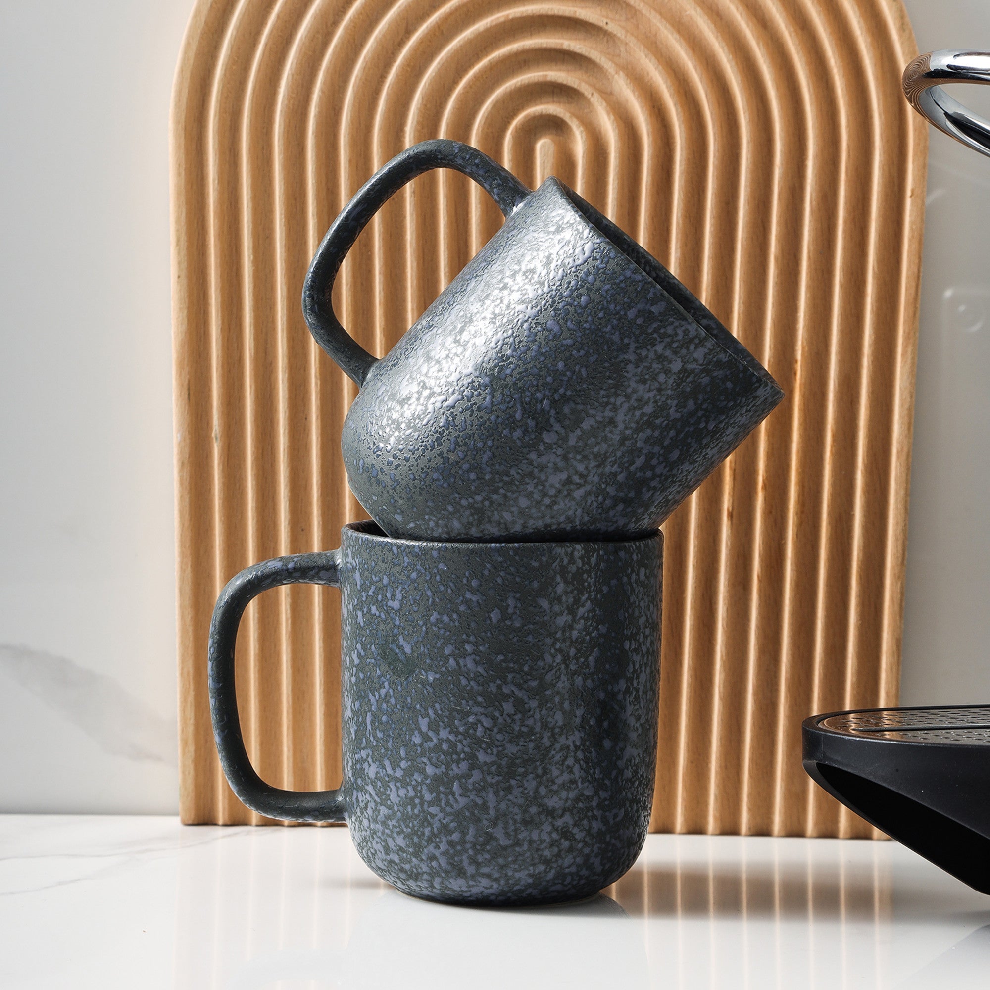 mercvo mercvoware Mug - Gray And Blue Reflection mercvo of 4 Ceramic Mugs with Speckled Design, Stackable, Microwave and Dishwasher Safe for Home and Office Use