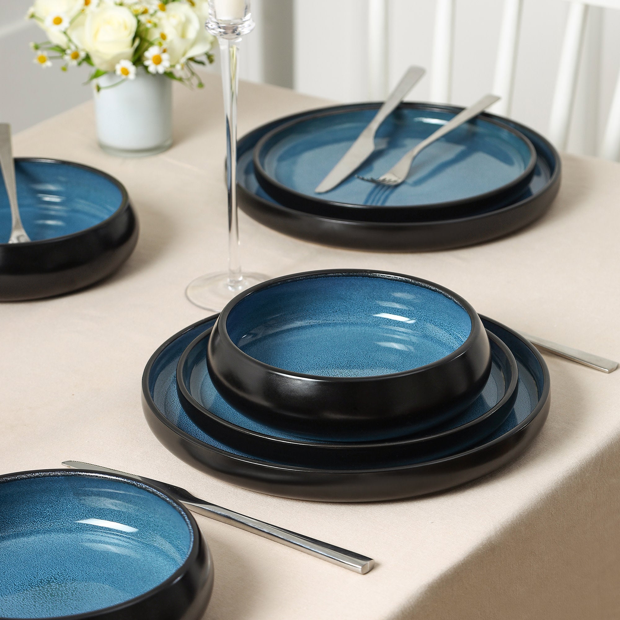mercvo mercvoware Dinnerware mercvo - Blue: Durable, Modern Design, Microwave & Dishwasher Safe, Serves 4 or 8