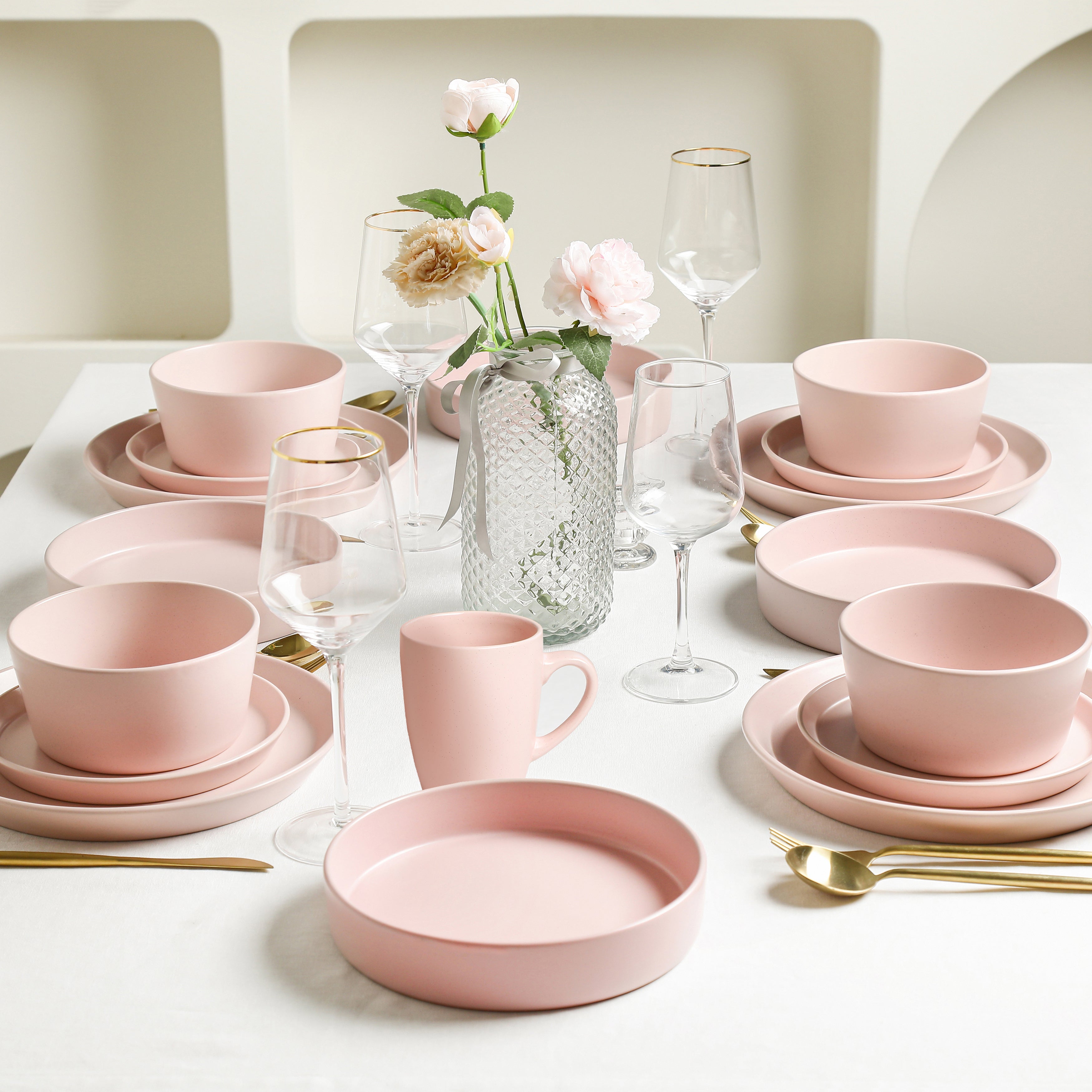 mercvo mercvoware Dinnerware mercvo with Pasta Bowls - Pink: A Coordinated, Versatile, and Elegant Dining Solution