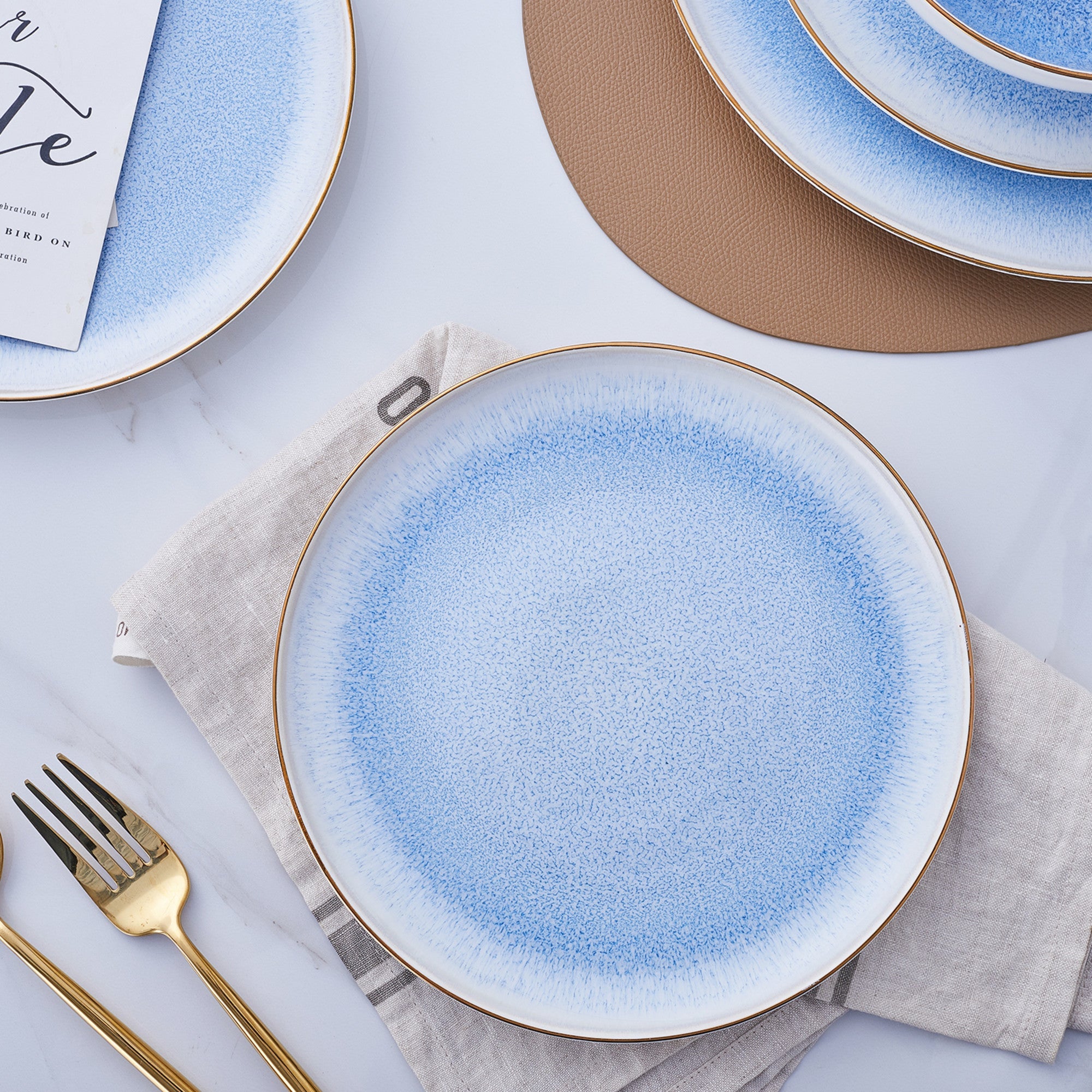 mercvo + Lain mercvo Porcelain Dinner Plate - Blue mercvo of 4, Ideal for Formal and Casual Dining