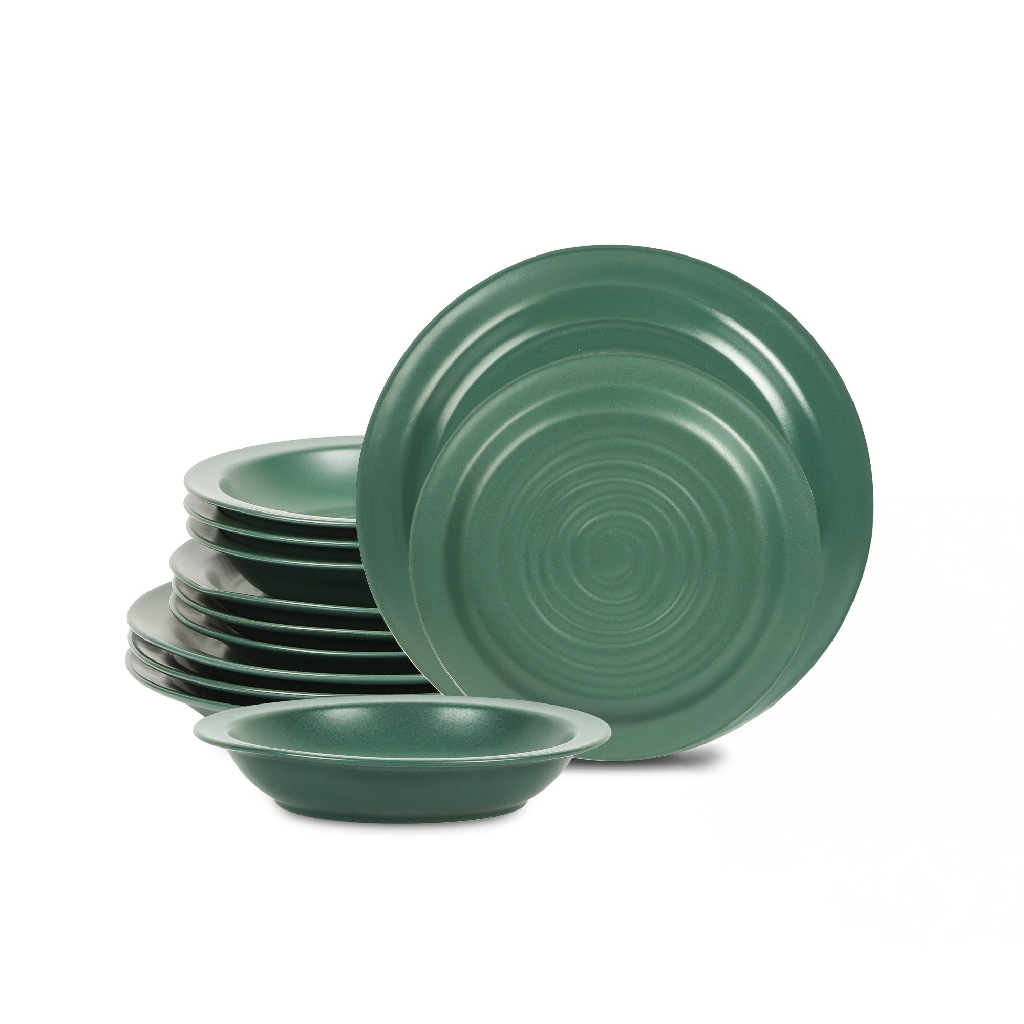 mercvo mercvoware Dinnerware mercvo in Green - Service for 4 or 8, Featuring Ripple Patterns and Matte Finish