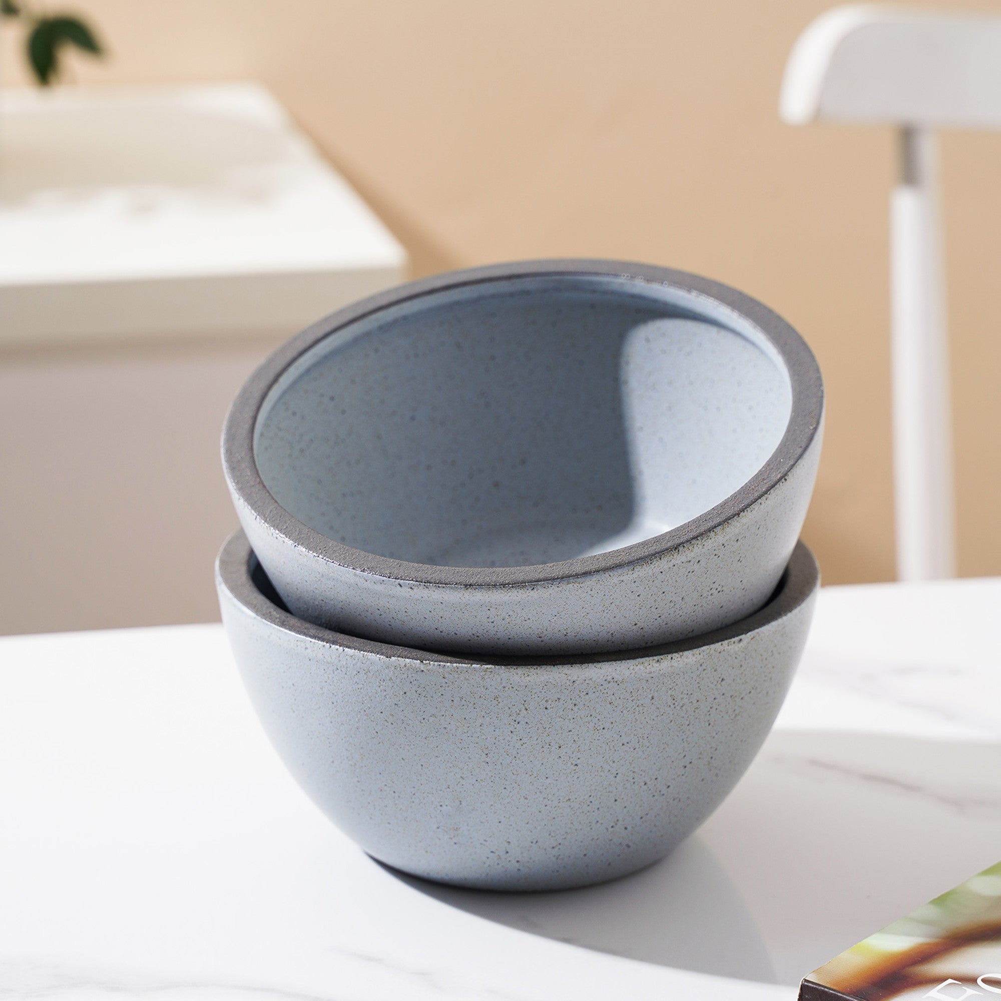 mercvo mercvoware Bowl - Blue And Gray: 4 - Piece Nesting Ceramic Bowl mercvo with Matte Finish, Speckled Design, and Contrasting Rim for Functional and Stylish Dining