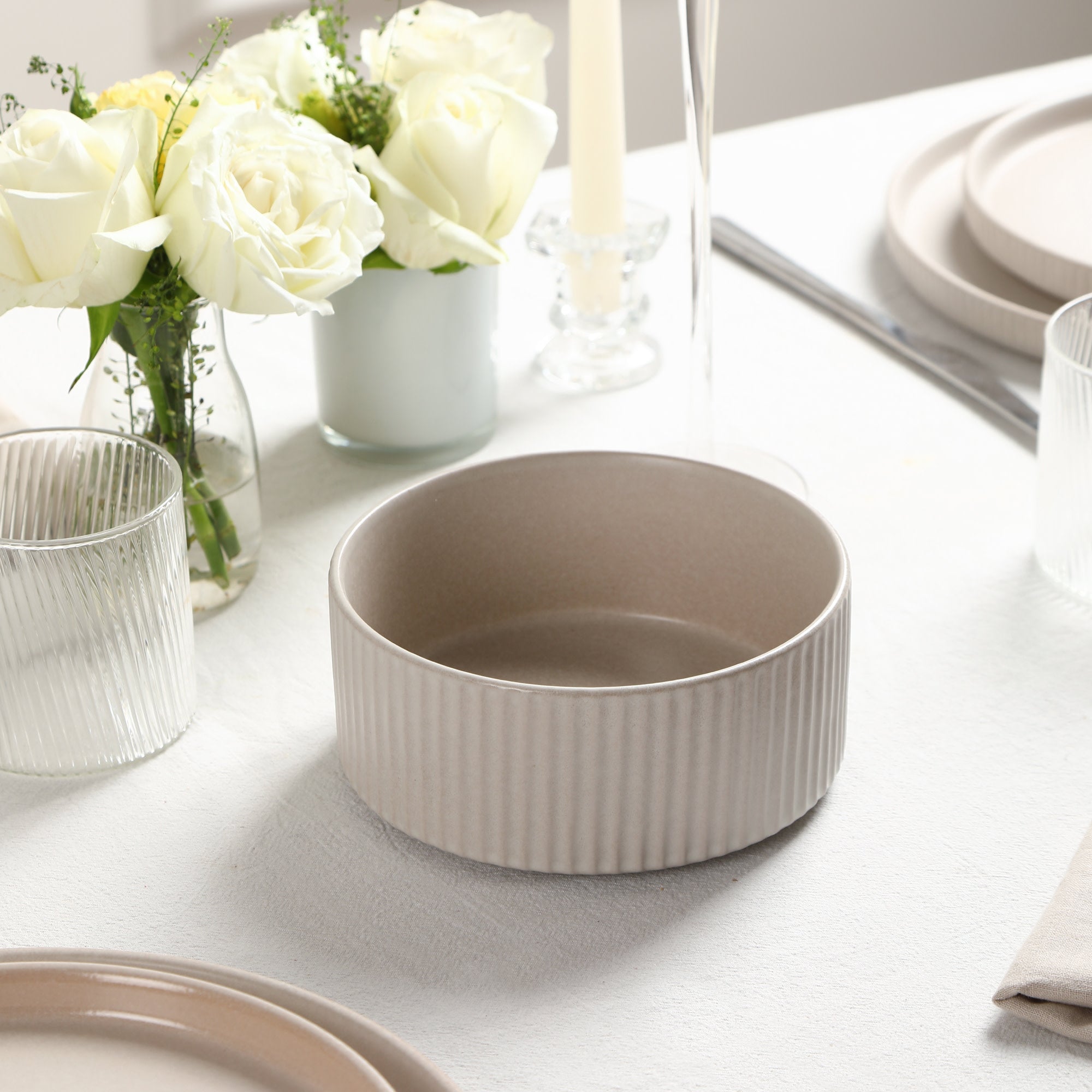 mercvo mercvoware Bowl in Beige - 6 - 8 Inches, Ideal for 4 - Person Dining mercvos, Stackable & Versatile for Any Occasion