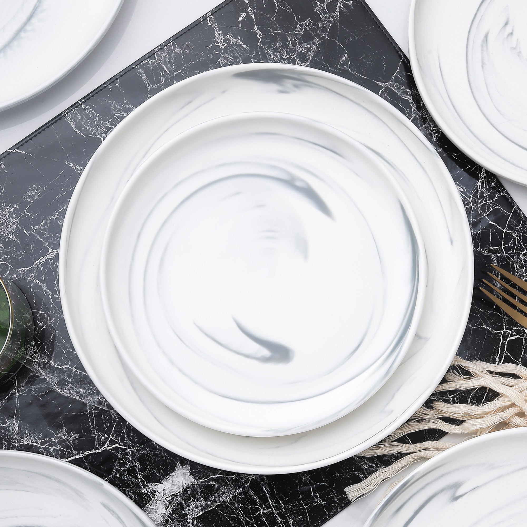 mercvo Lain mercvo Porcelain Dinner Plate - Gray mercvo of 4 with Unique Marbling Pattern, Ideal for Any Dining Occasion