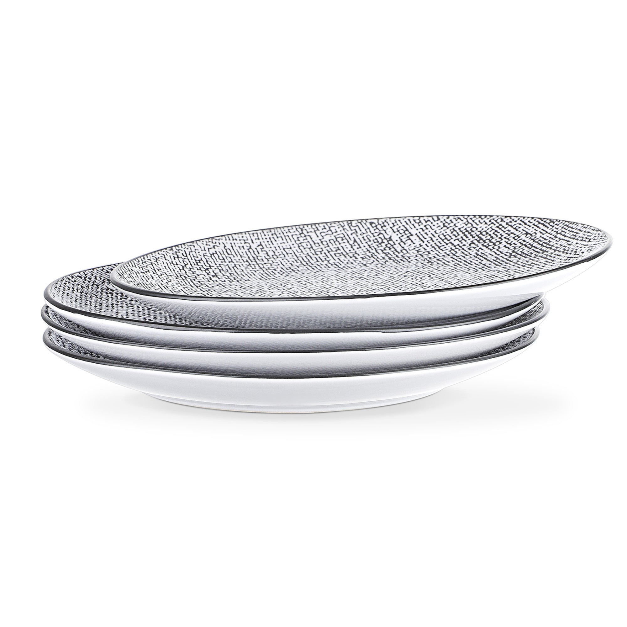 mercvo mercvoware Dinner Plate mercvo - White and Black, 4 - Piece Round Ceramic Plates with Modern Pattern for Dining and Decor