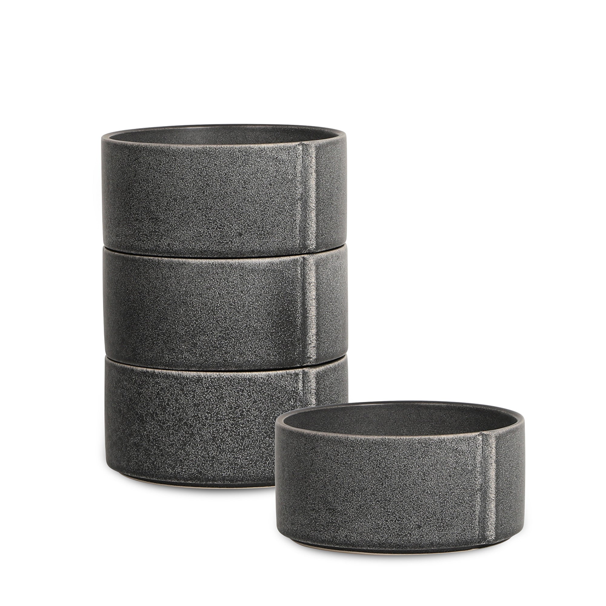 mercvo mercvoware Bowl - Charcoal | 4 - Piece mercvo of Nested Shallow Bowls with Matte Speckled Finish and Vertical Accent Line for Serving & Storage