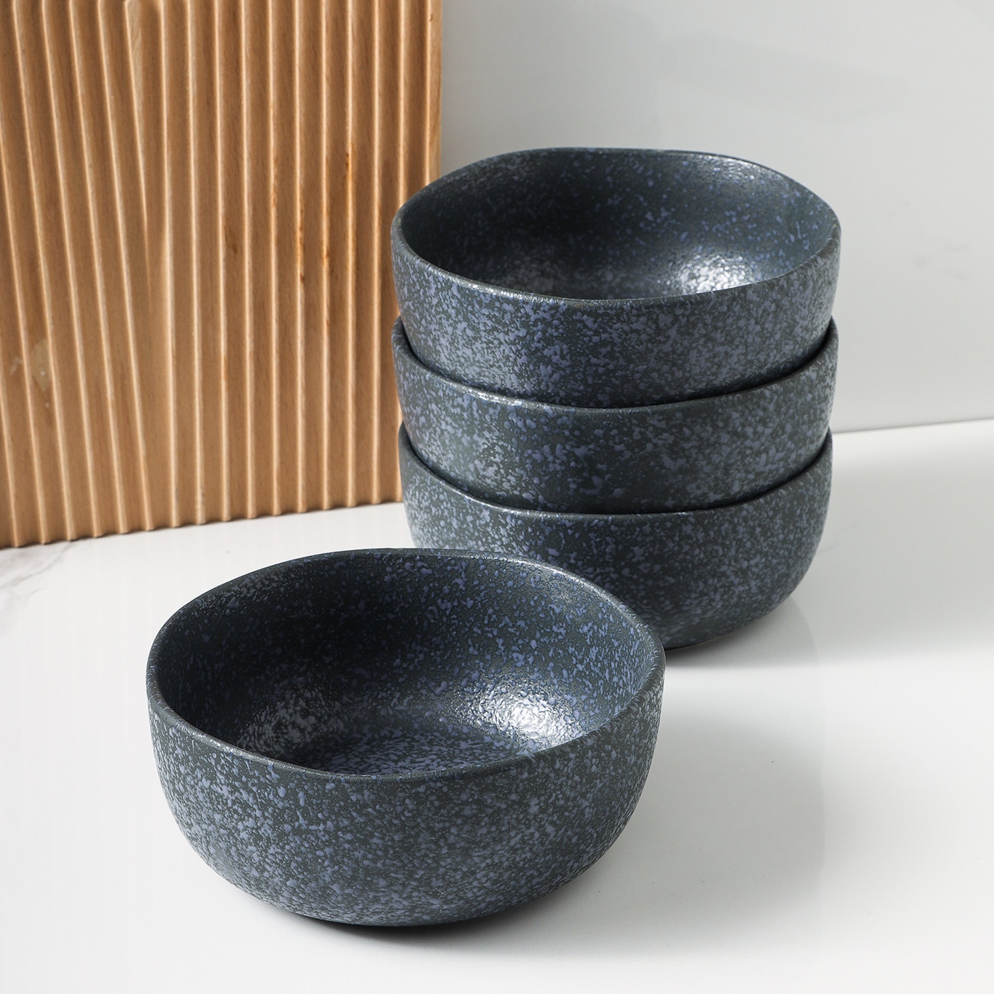 mercvo mercvoware Bowl mercvo - 4 Piece Gray And Blue Speckled Bowls for All - Season Dining, Microwave & Dishwasher Safe
