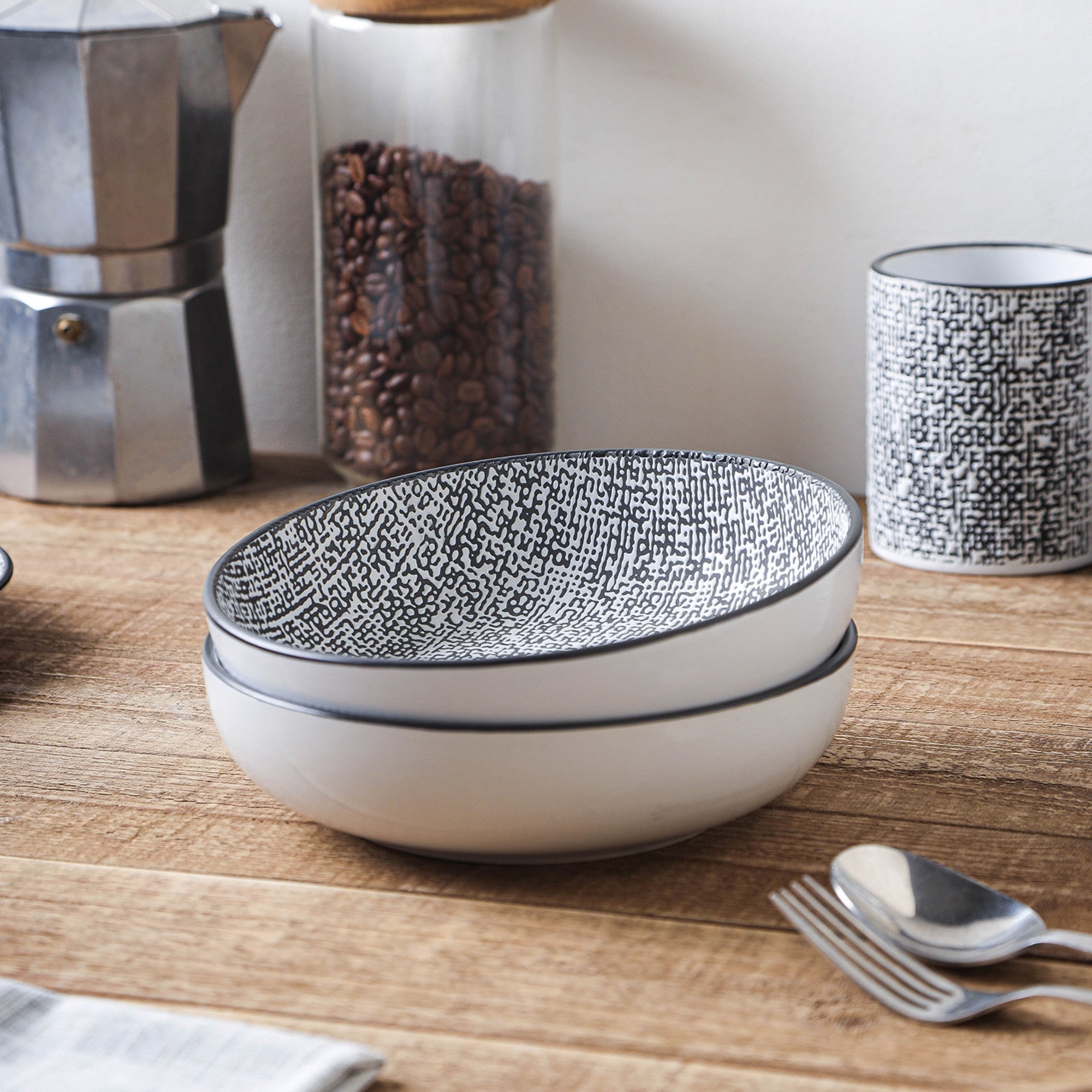 mercvo mercvoware Bowl - White And Black: 4 - Piece Ceramic mercvo with Modern Design for Everyday Dining