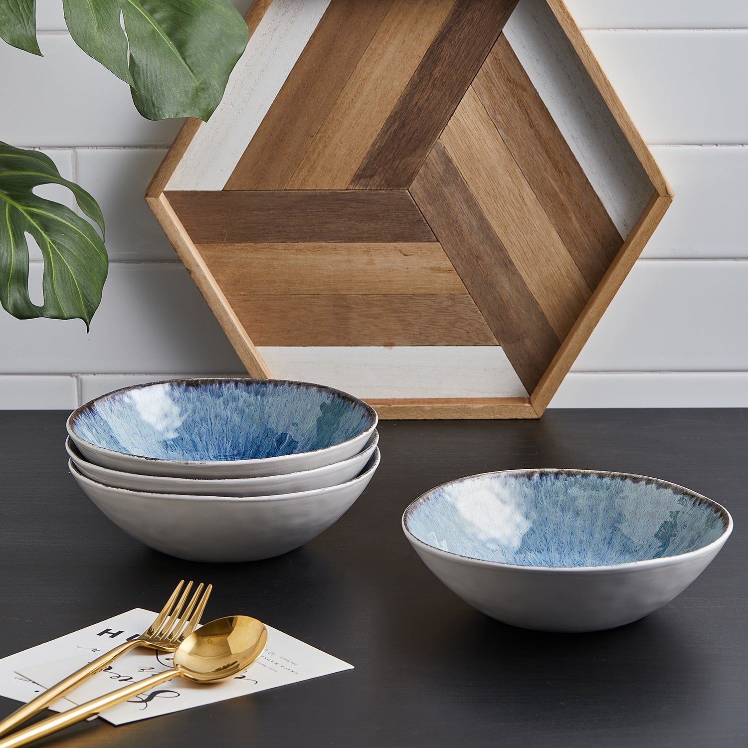 mercvo mercvoware Dinnerware mercvo - Blue: Ceramic mercvo with Blue Gradient, Two - Tone Design, Suitable for 4 or 8 People, Ideal for Everyday & Special Occasions