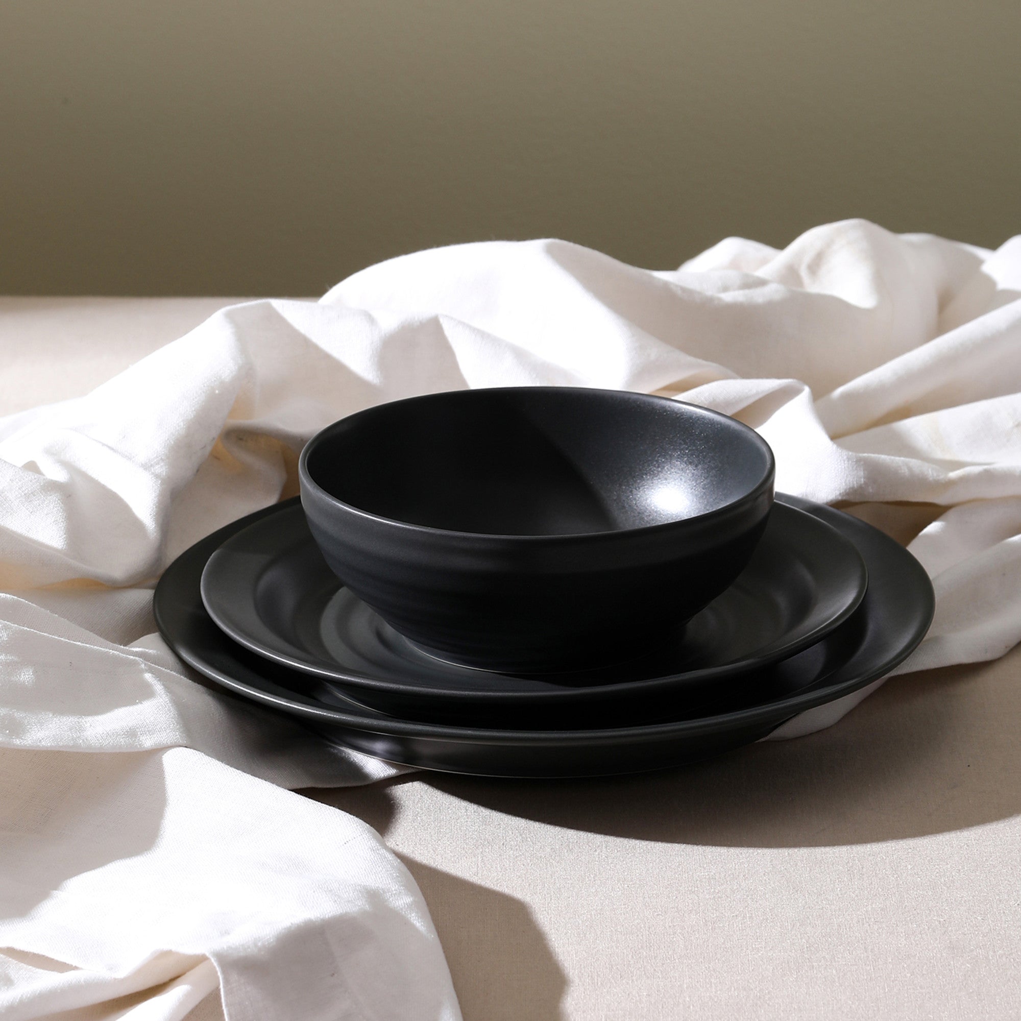 mercvo mercvoware Dinnerware mercvo with Cereal - Charcoal: Matte Black, Modern Design, Service for 4 or 8
