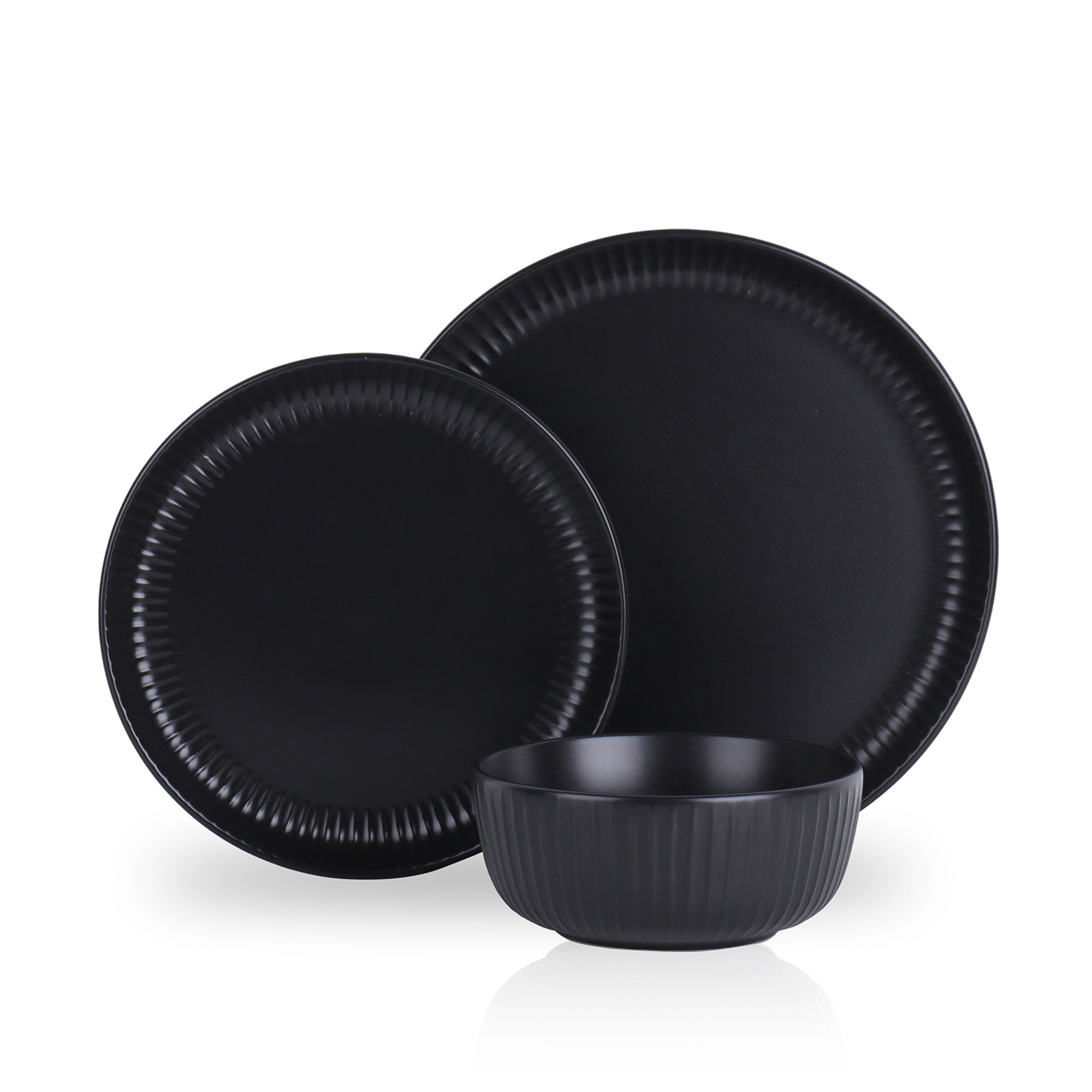 mercvo mercvoware Dinnerware mercvo - Black #2: High - Quality, Modern Matte Black Dishware for 4 or 8 with Ribbed Design, Microwave & Dishwasher Safe
