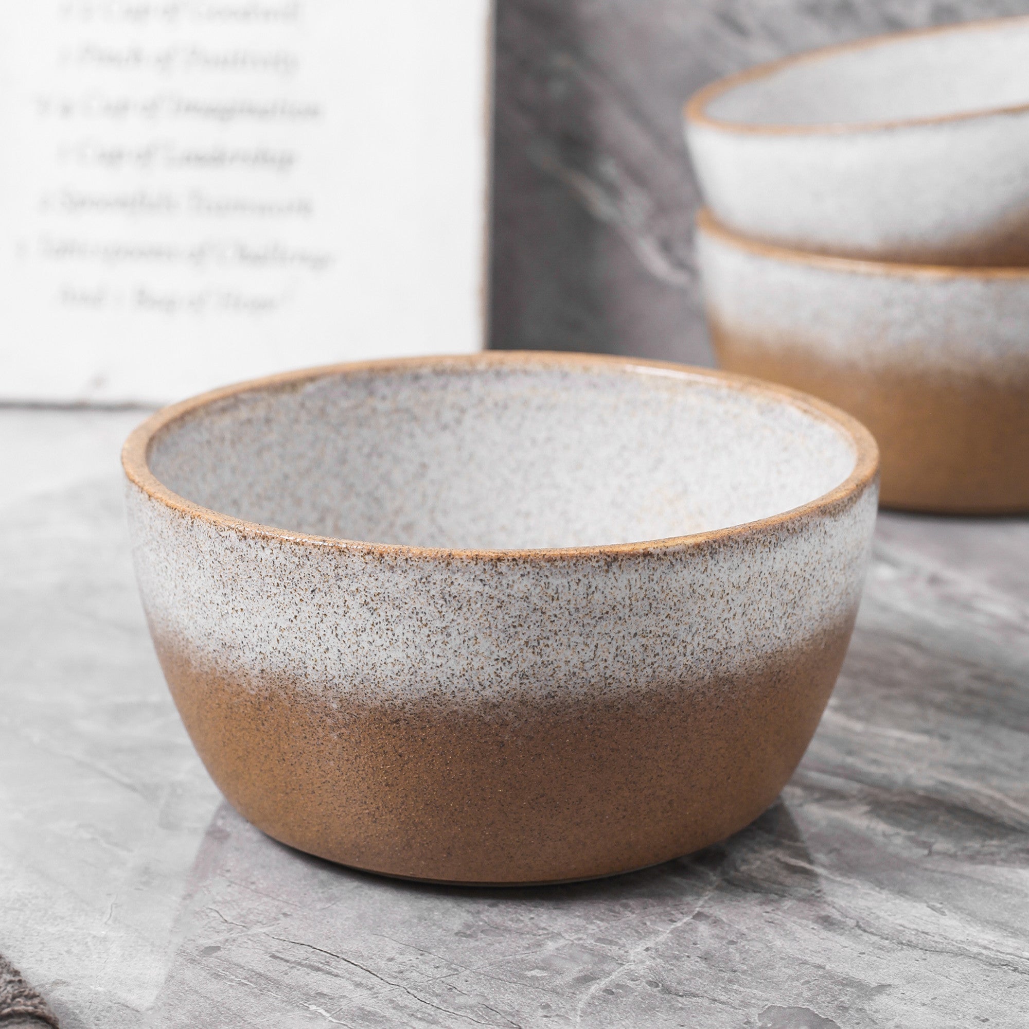 mercvo mercvoware Bowl - Brown mercvo of 4 | Small to Medium - Sized Ceramic Bowls with Rustic Gradient Design | Ideal for Dining & Decor